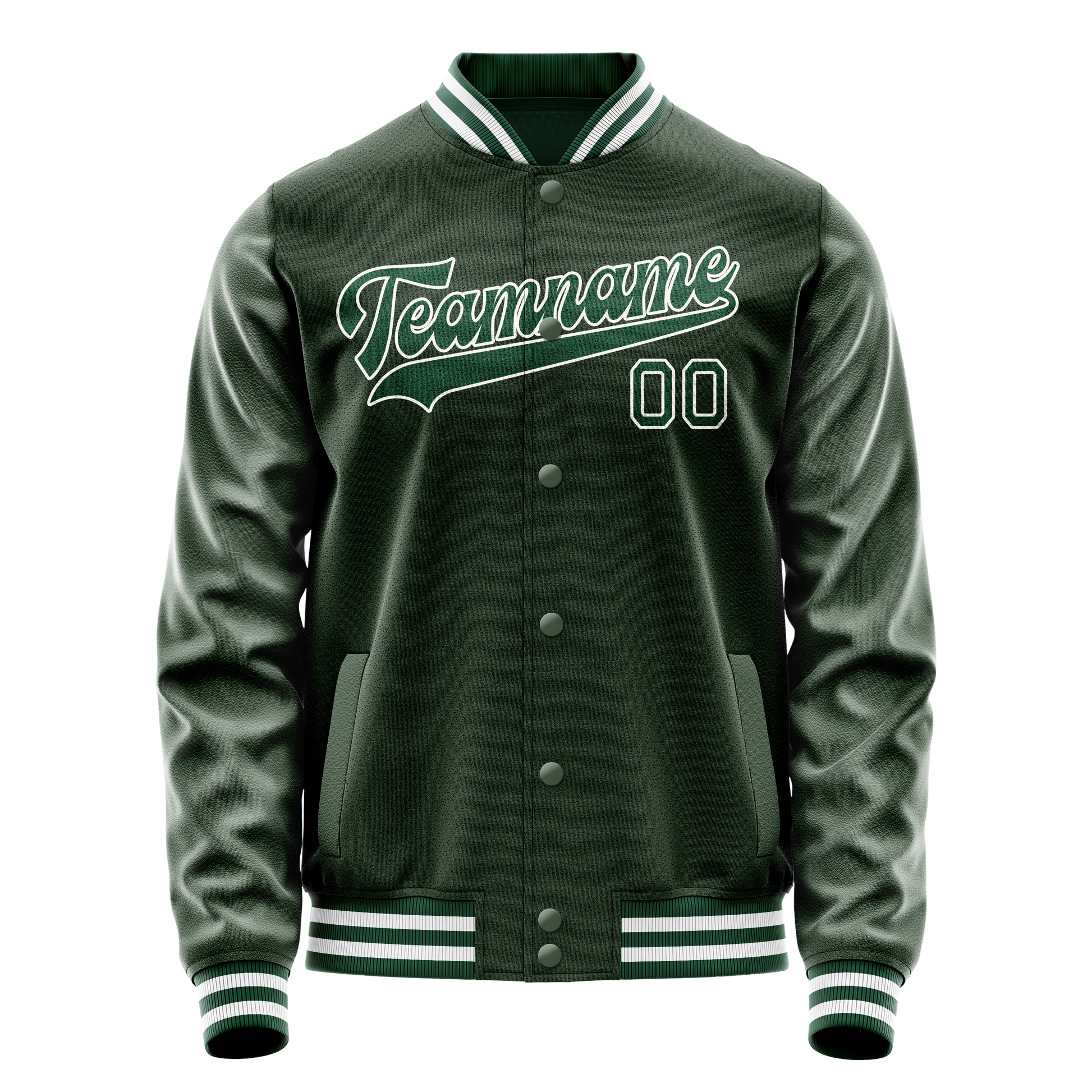 Custom Green White Solid Color Varsity Letterman Jacket JA02240617JG195