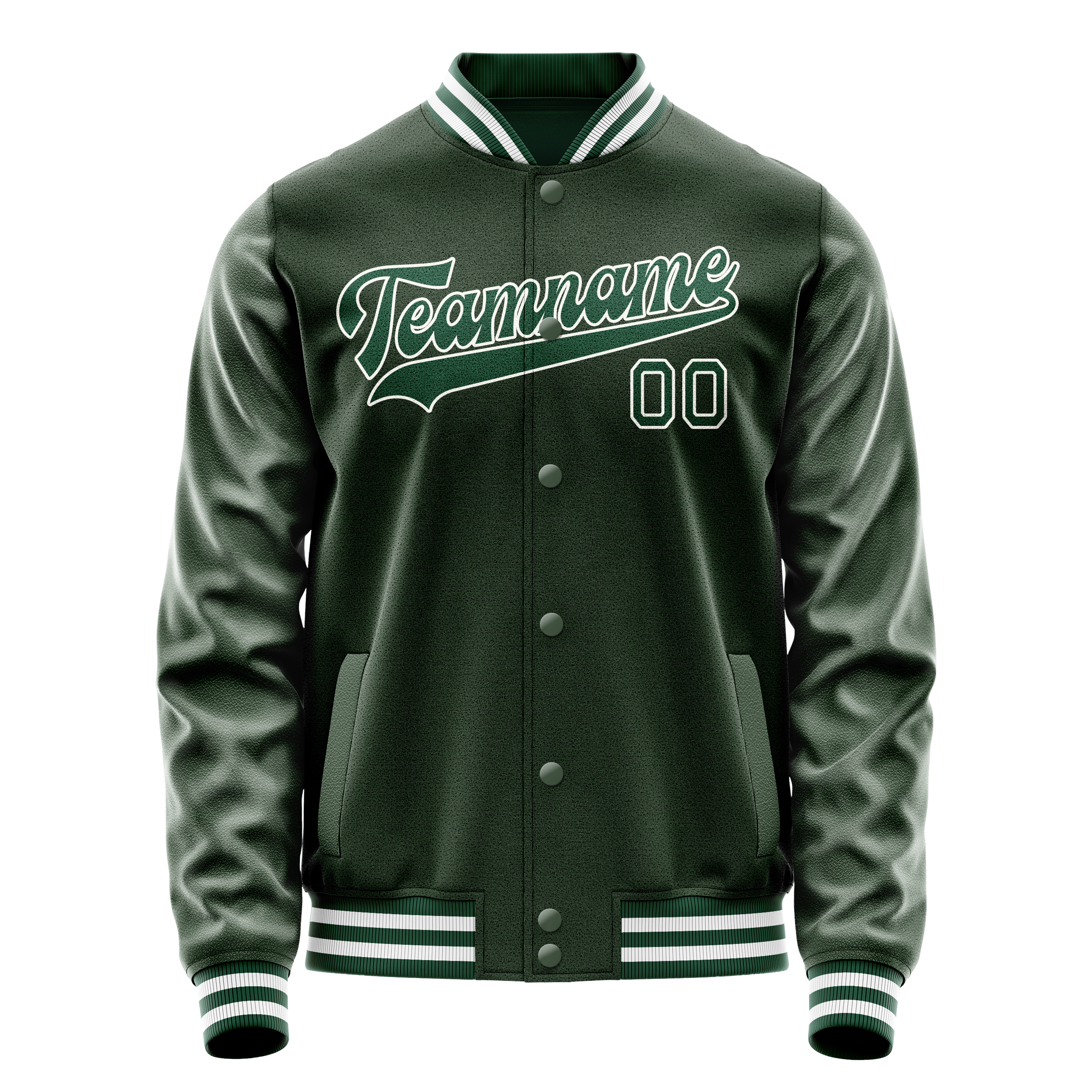 Custom Green White Solid Color Varsity Letterman Jacket JA02240617JG195
