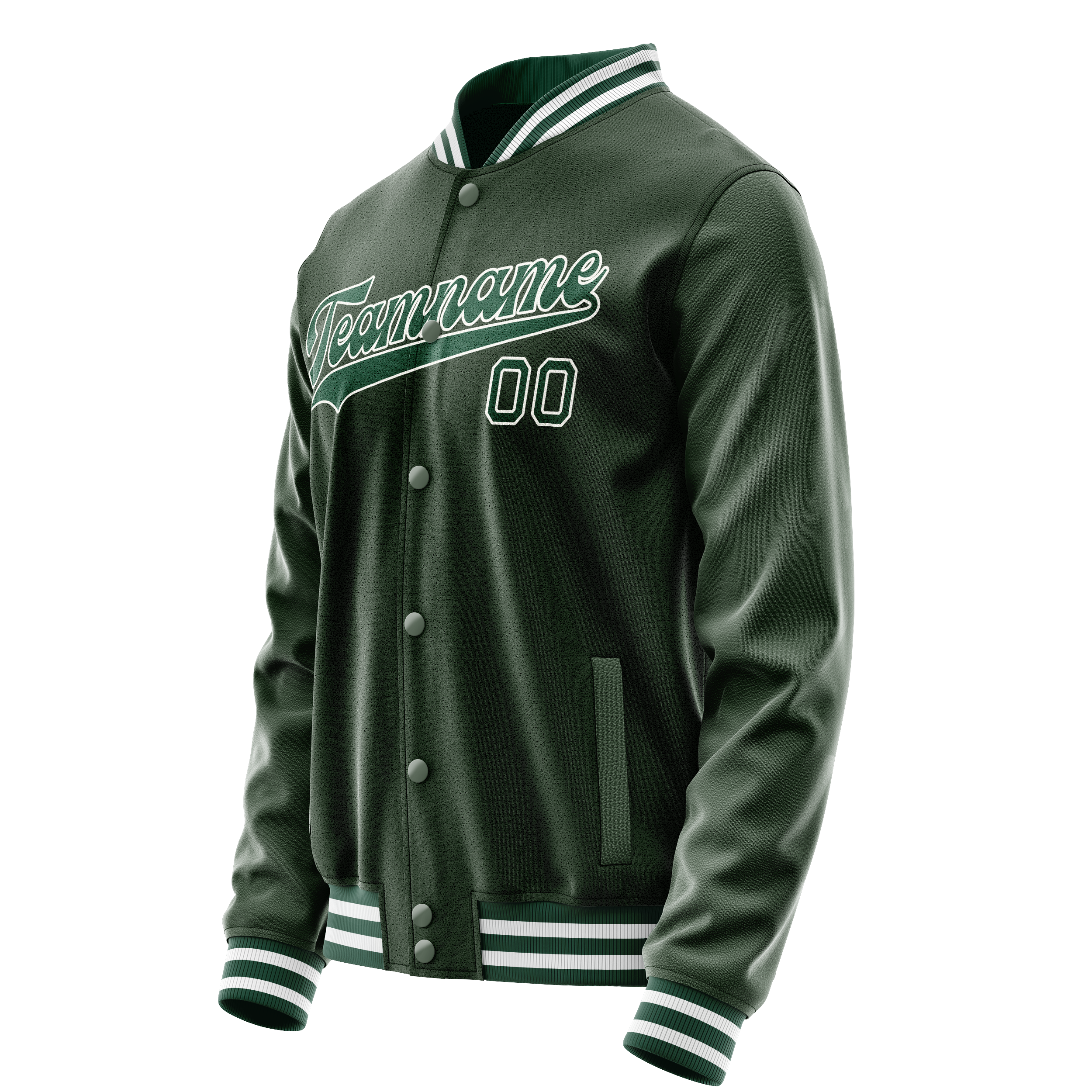 Custom Green White Solid Color Varsity Letterman Jacket JA02240617JG195