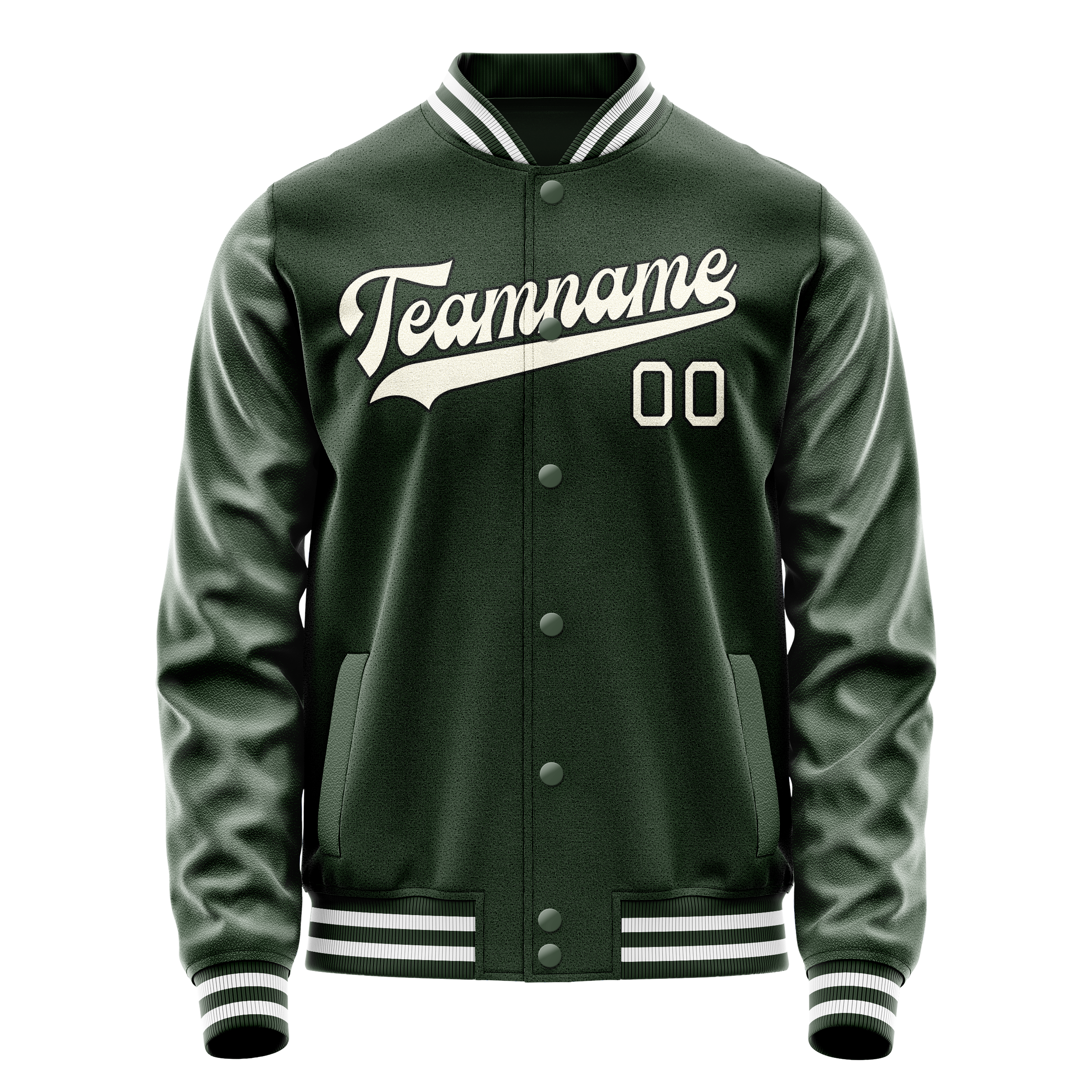 Custom Green Cream Solid Color Varsity Letterman Jacket JA02240617JG190