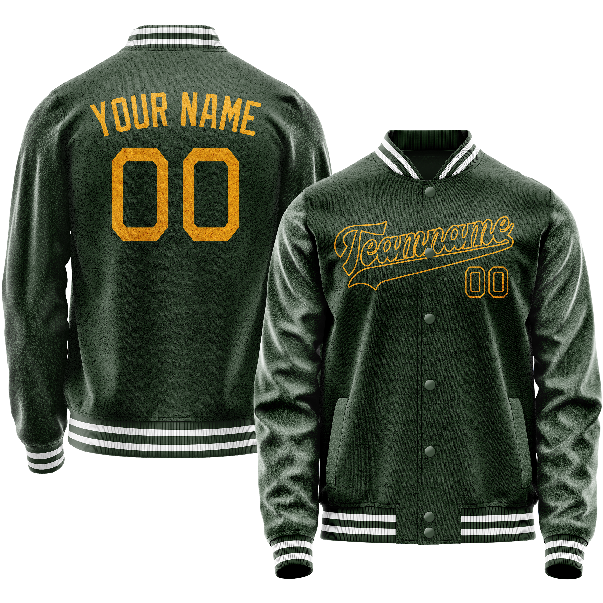 Custom Green Gold Solid Color Varsity Letterman Jacket JA02240617JG188