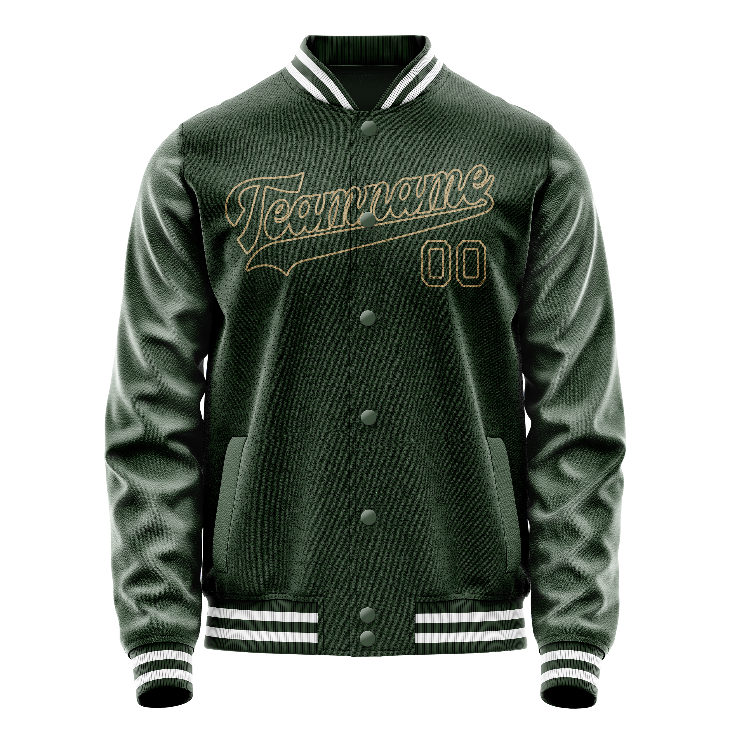 Custom Green Cream Solid Color Varsity Letterman Jacket JA02240617JG187