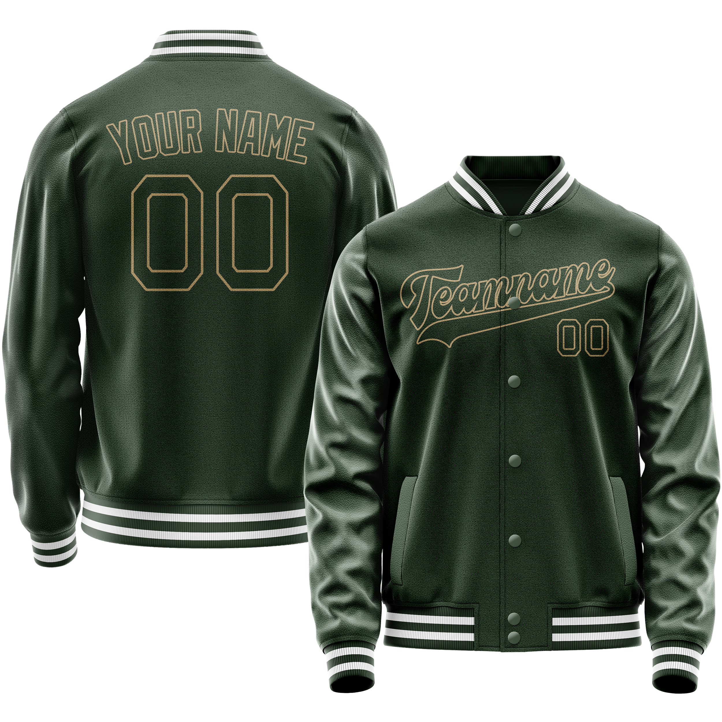 Custom Green Cream Solid Color Varsity Letterman Jacket JA02240617JG187