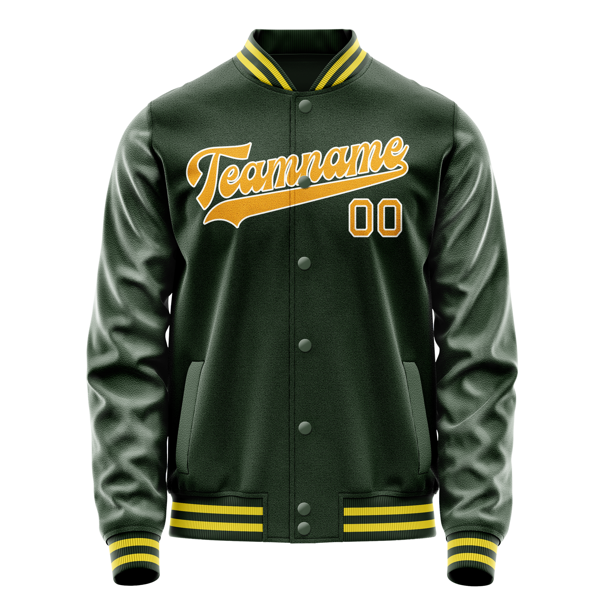 Custom Green Gold Solid Color Varsity Letterman Jacket JA02240617JG202