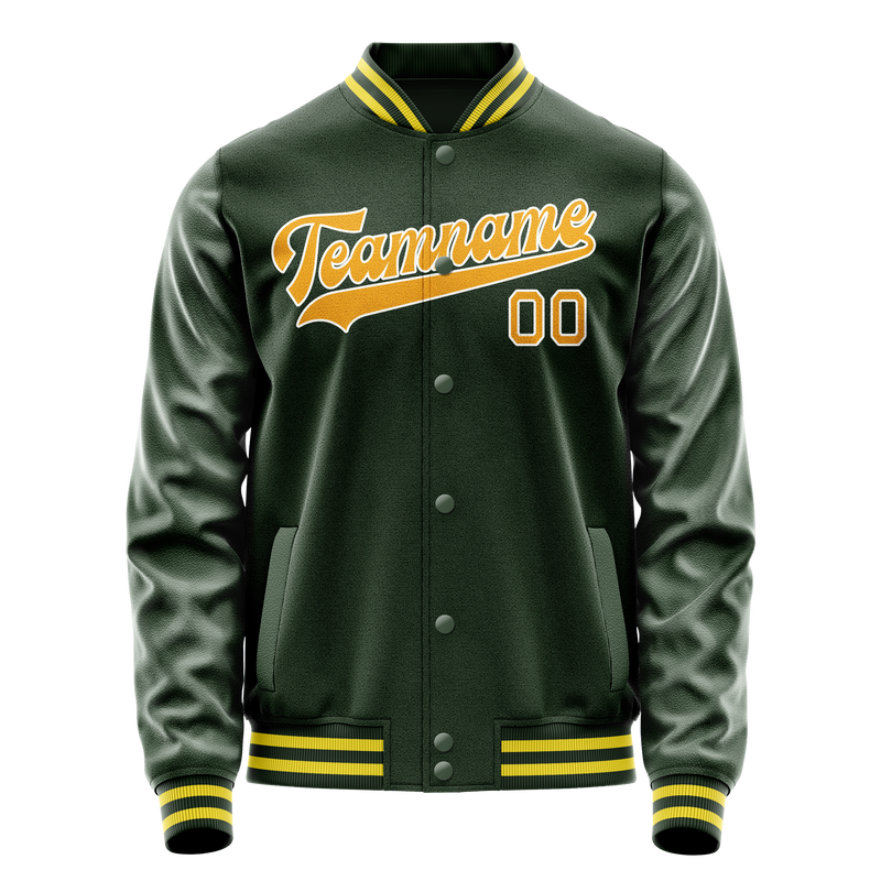 Custom Green Gold Solid Color Varsity Letterman Jacket JA02240617JG202
