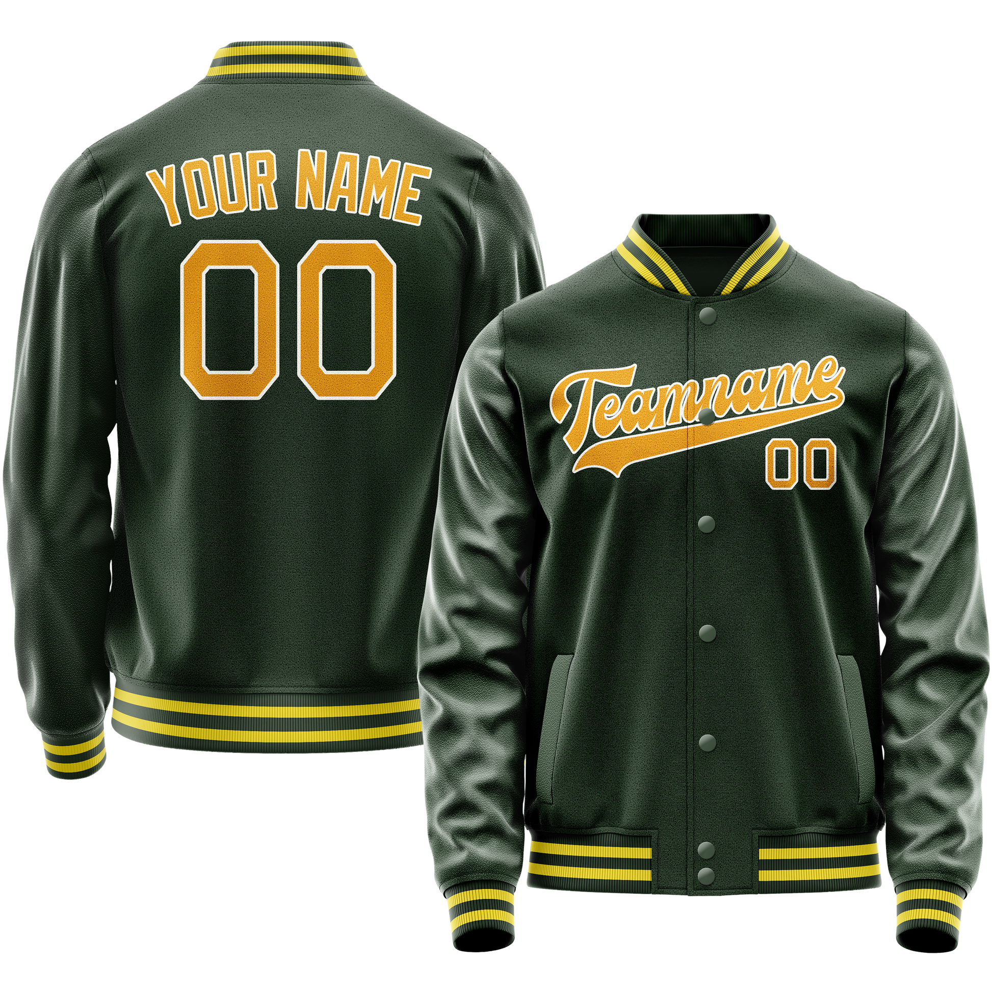 Custom Green Gold Solid Color Varsity Letterman Jacket JA02240617JG202