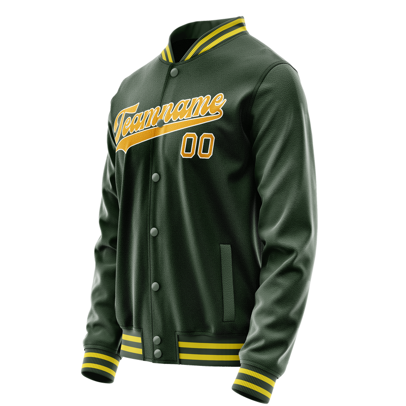 Custom Green Gold Solid Color Varsity Letterman Jacket JA02240617JG202