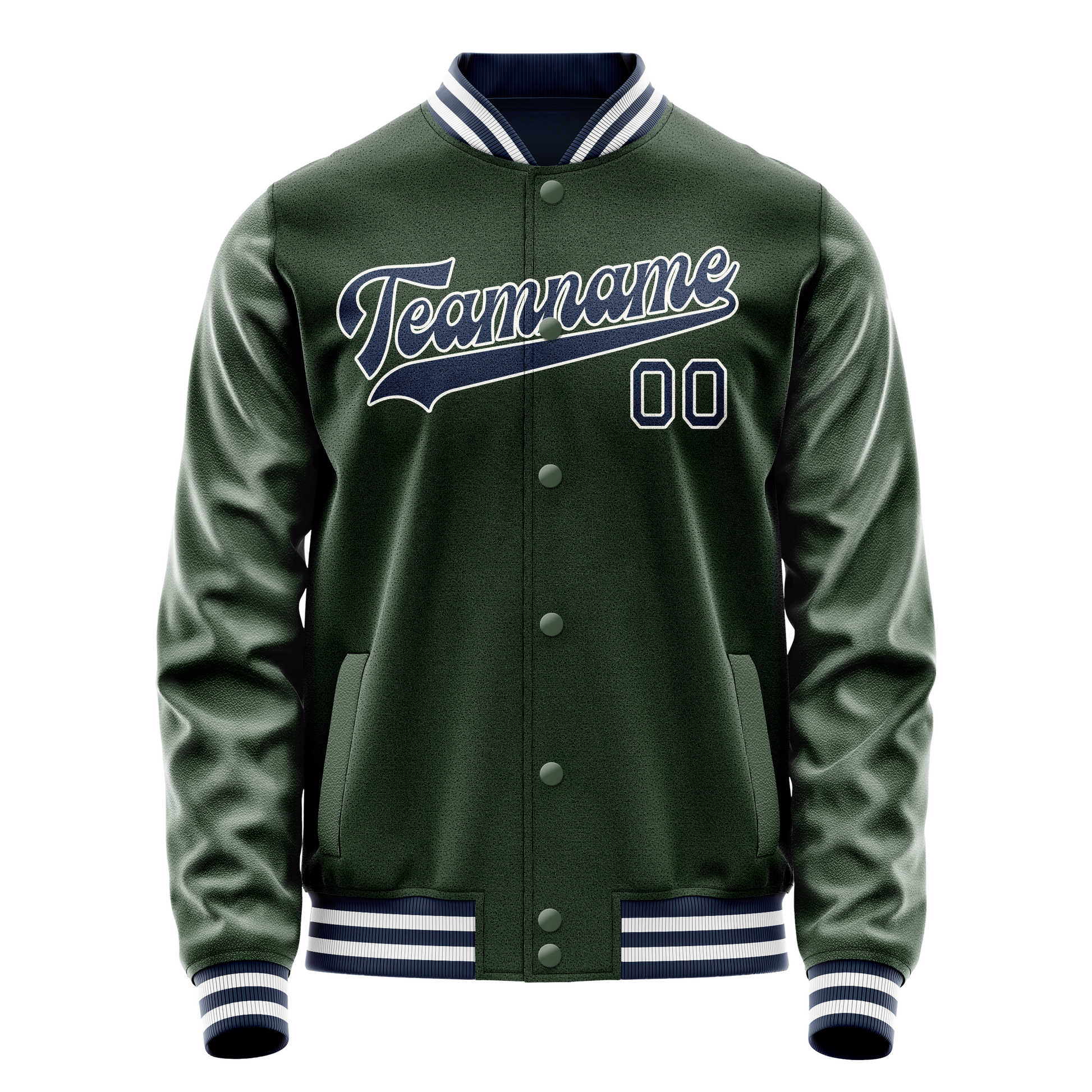 Custom Green Navy Solid Color Varsity Letterman Jacket JA02240617JG193