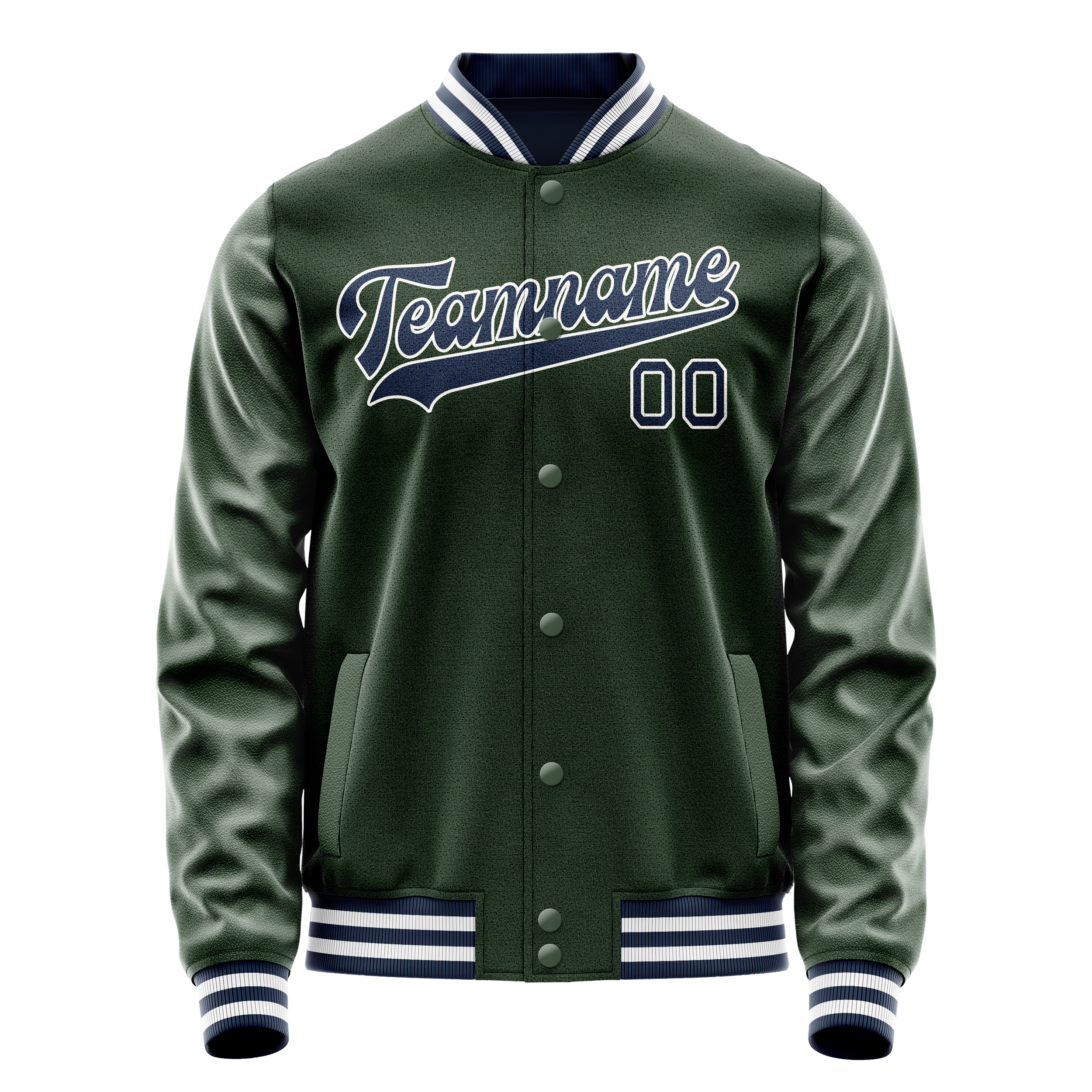 Custom Green Navy Solid Color Varsity Letterman Jacket JA02240617JG193