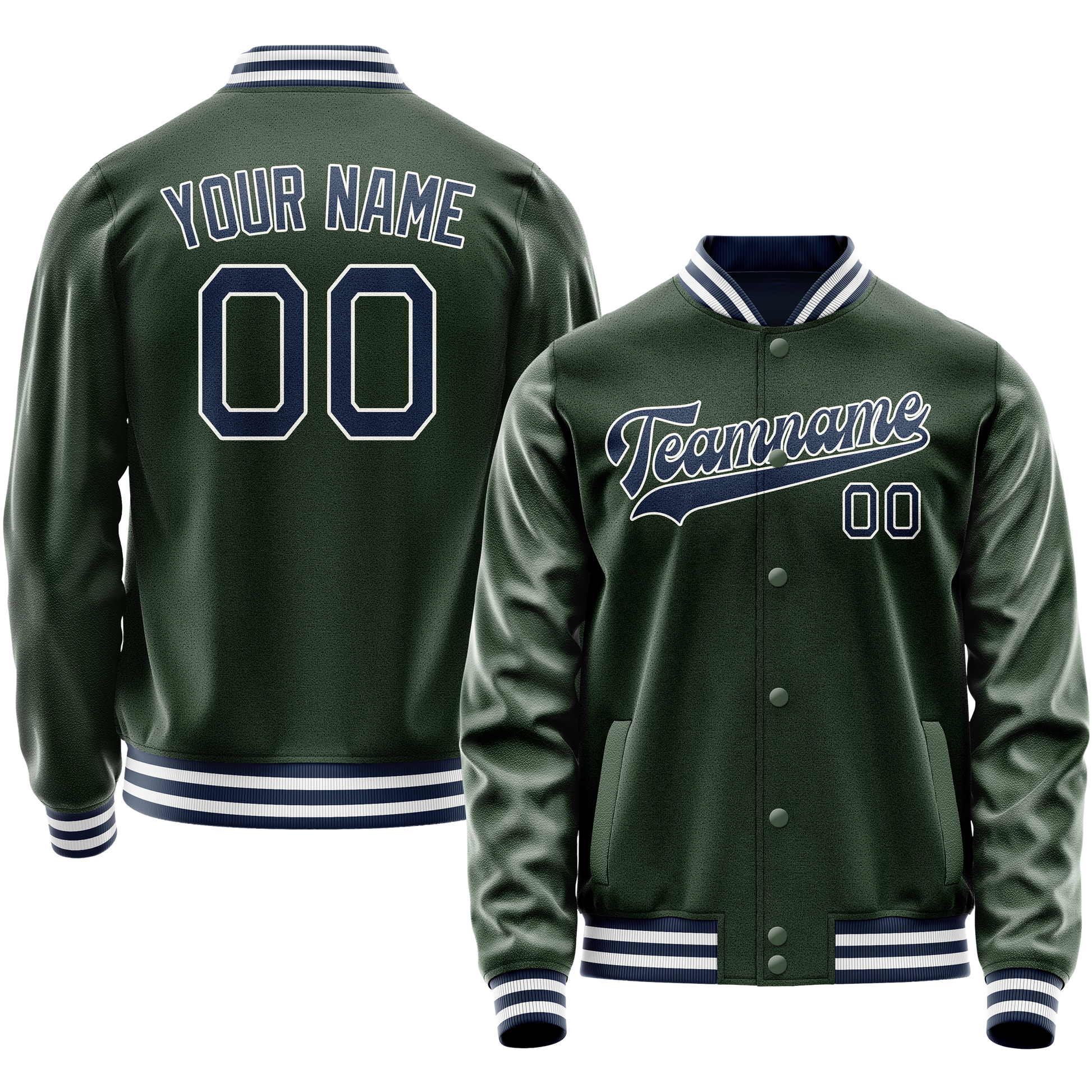 Custom Green Navy Solid Color Varsity Letterman Jacket JA02240617JG193