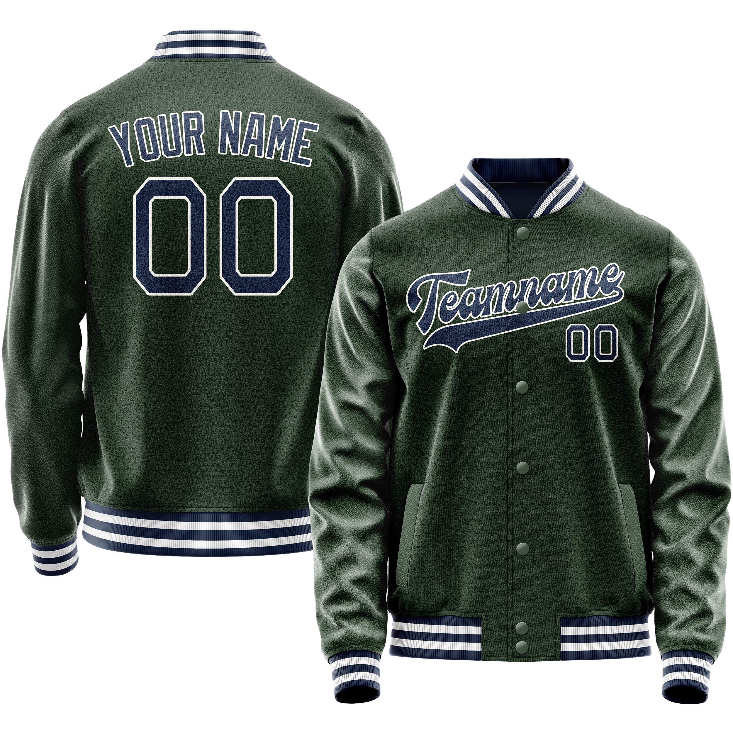 Custom Green Navy Solid Color Varsity Letterman Jacket JA02240617JG193