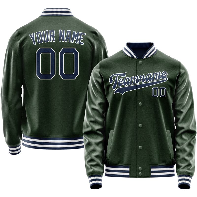 Custom Green Navy Solid Color Varsity Letterman Jacket JA02240617JG193