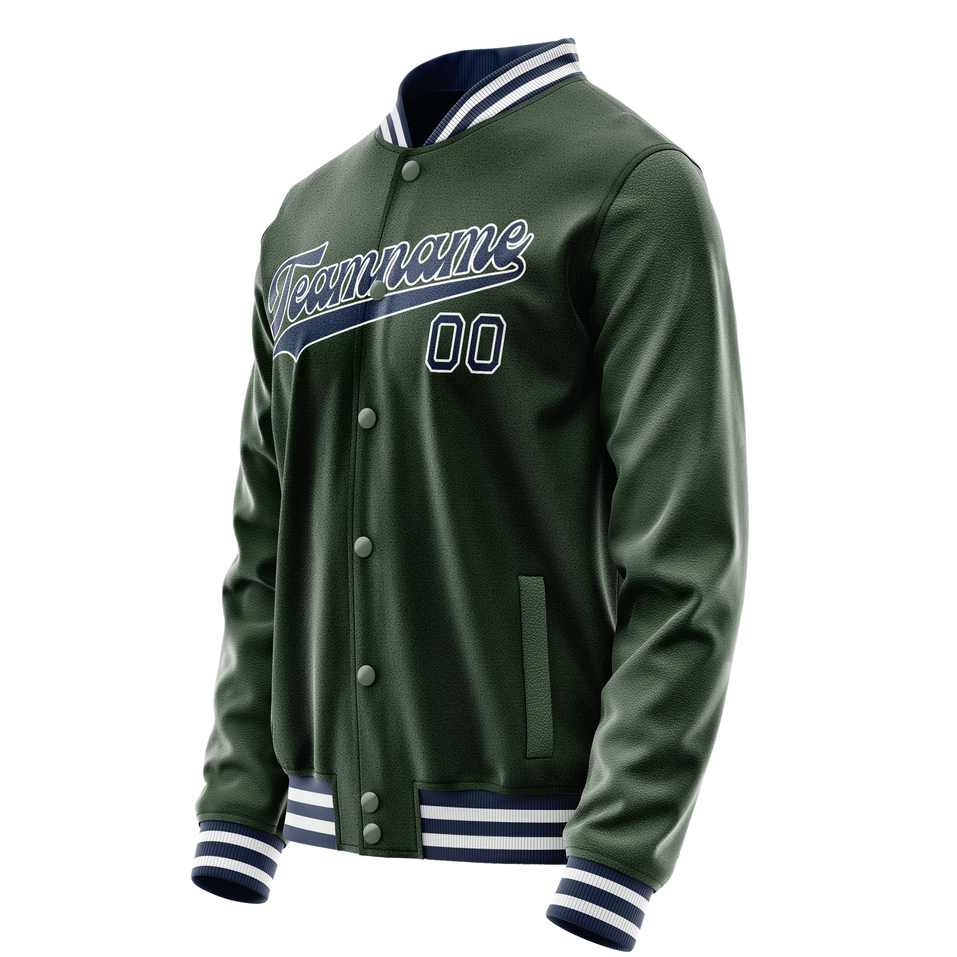 Custom Green Navy Solid Color Varsity Letterman Jacket JA02240617JG193