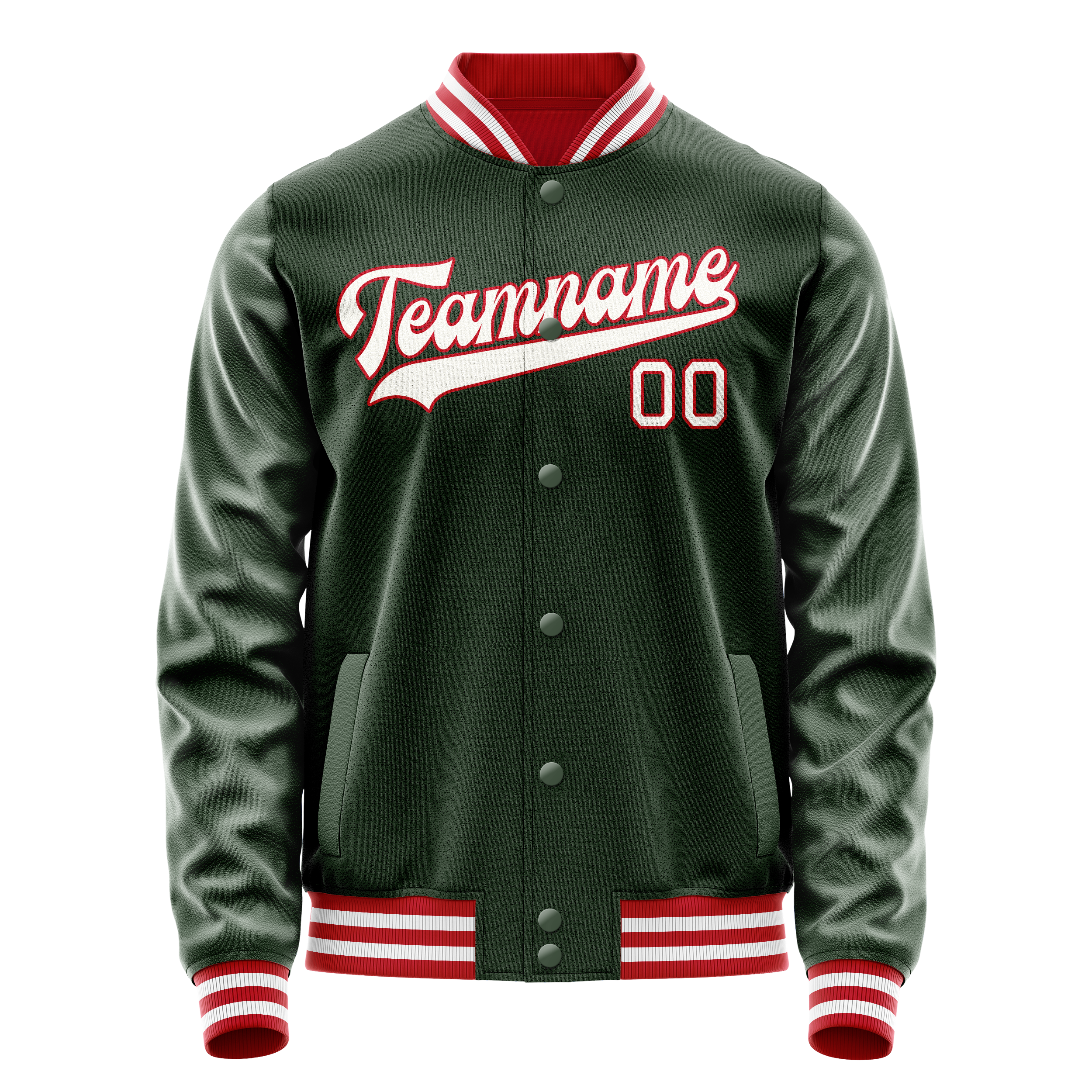 Custom Green White Solid Color Varsity Letterman Jacket JA02240617JG180