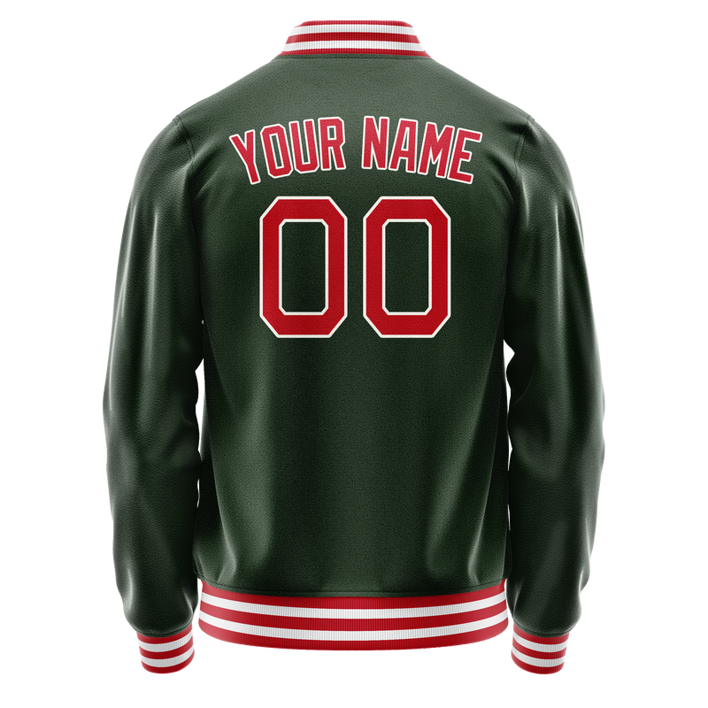 Custom Green Red Solid Color Varsity Letterman Jacket JA02240617JG185