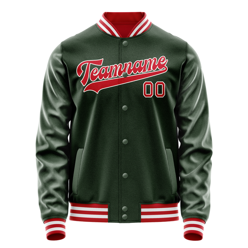 Custom Green Red Solid Color Varsity Letterman Jacket JA02240617JG185
