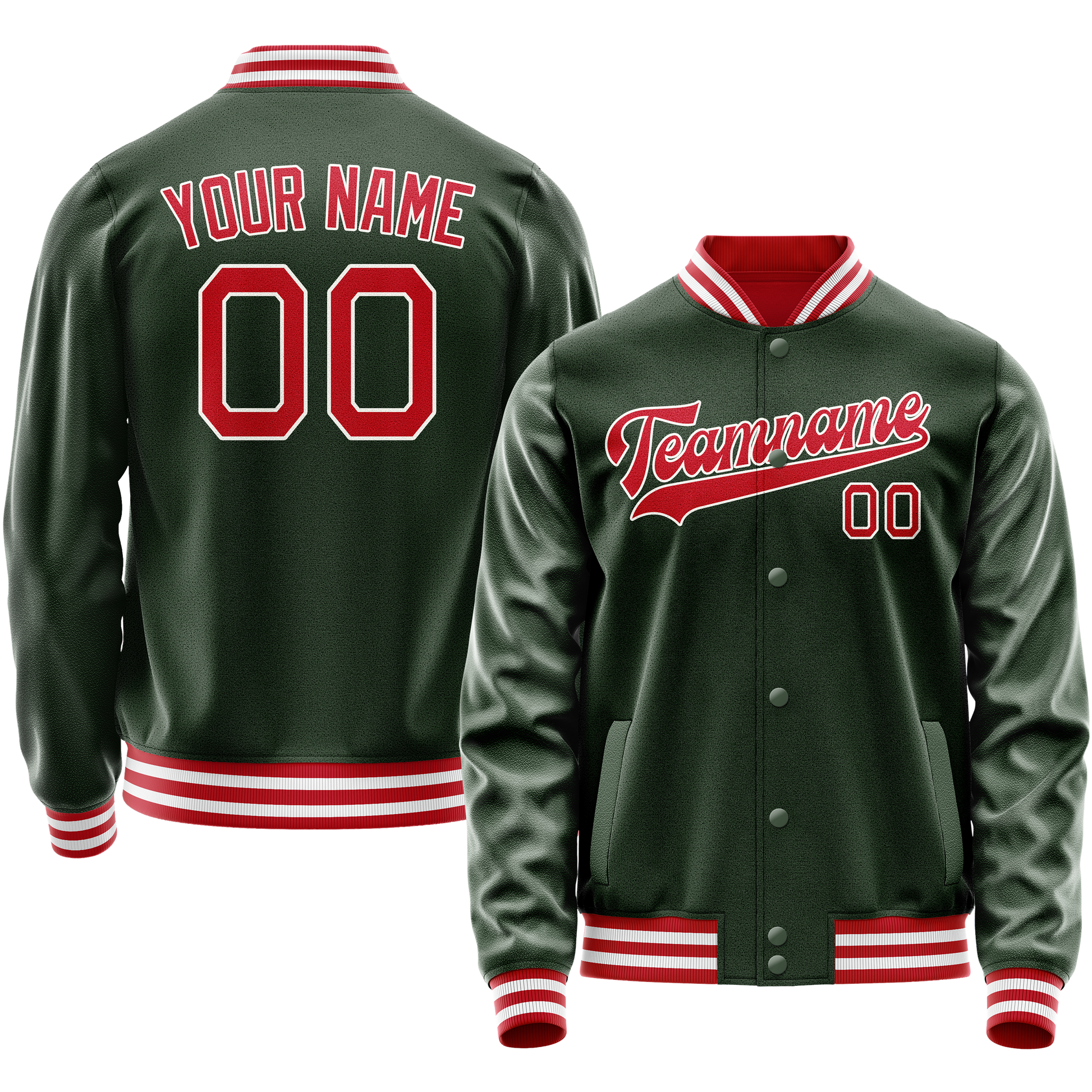 Custom Green Red Solid Color Varsity Letterman Jacket JA02240617JG185