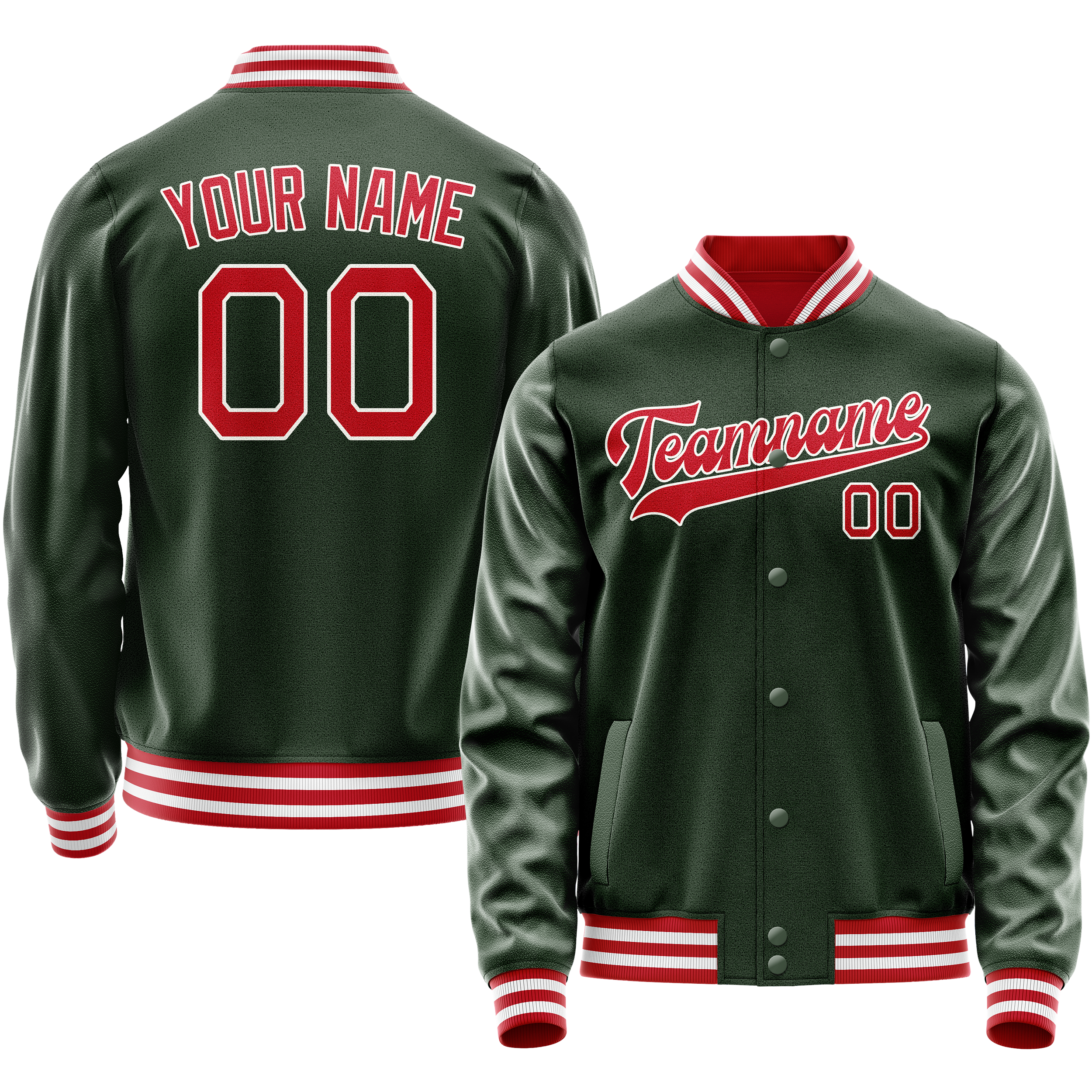 Custom Green Red Solid Color Varsity Letterman Jacket JA02240617JG185