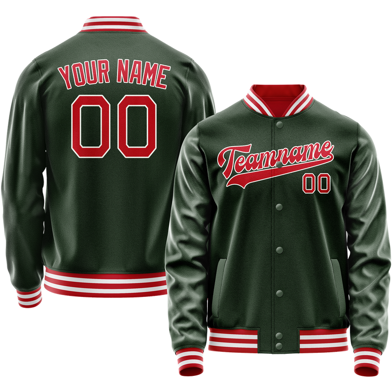 Custom Green Red Solid Color Varsity Letterman Jacket JA02240617JG185