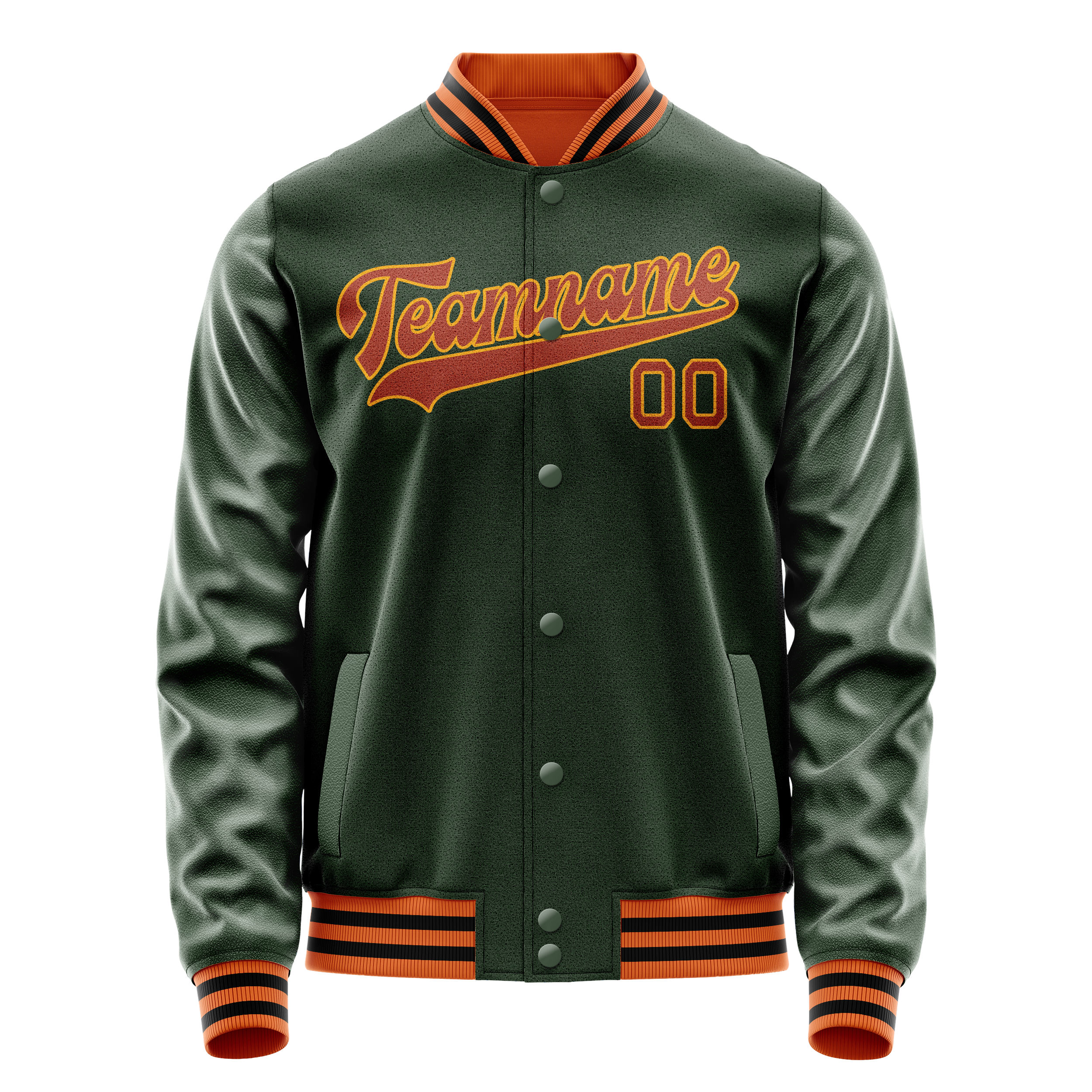 Custom Green Orange Solid Color Varsity Letterman Jacket JA02240617JG192