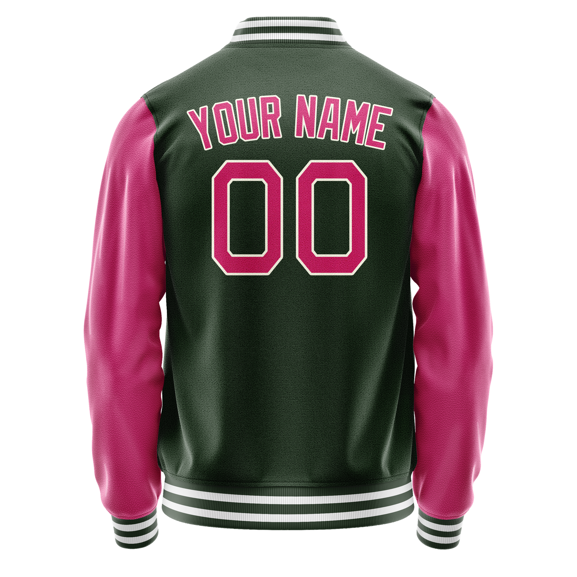 Custom Green Pink Solid Color Varsity Letterman Jacket JA02240617JG197