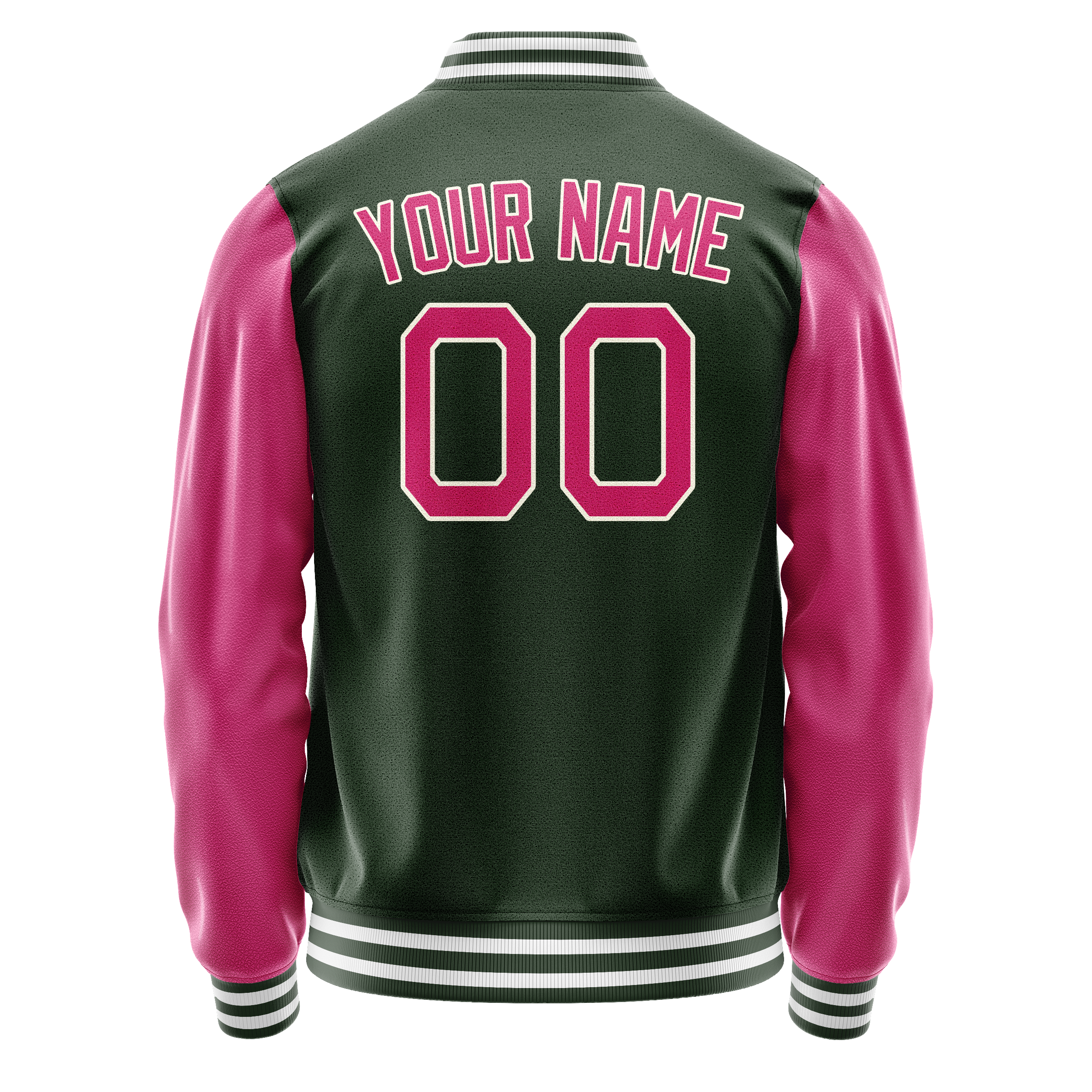 Custom Green Pink Solid Color Varsity Letterman Jacket JA02240617JG197