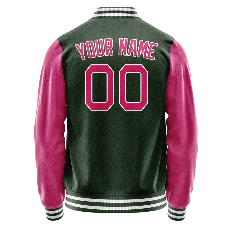 Custom Green Pink Solid Color Varsity Letterman Jacket JA02240617JG197
