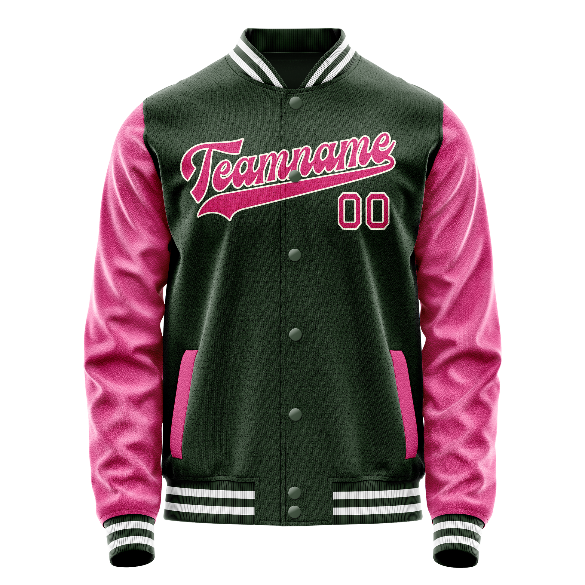 Custom Green Pink Solid Color Varsity Letterman Jacket JA02240617JG197