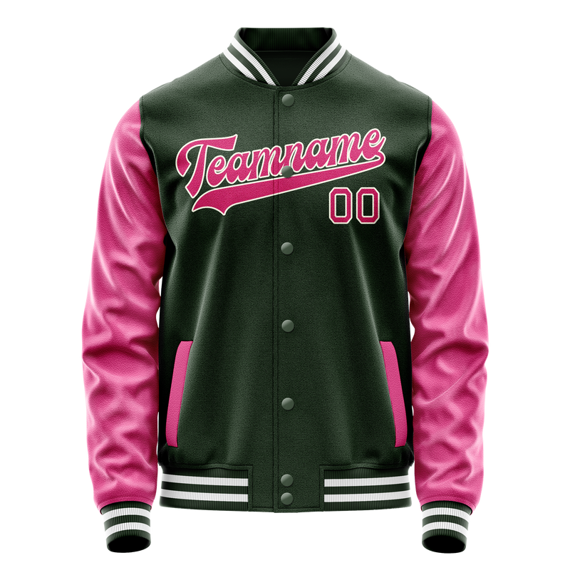 Custom Green Pink Solid Color Varsity Letterman Jacket JA02240617JG197