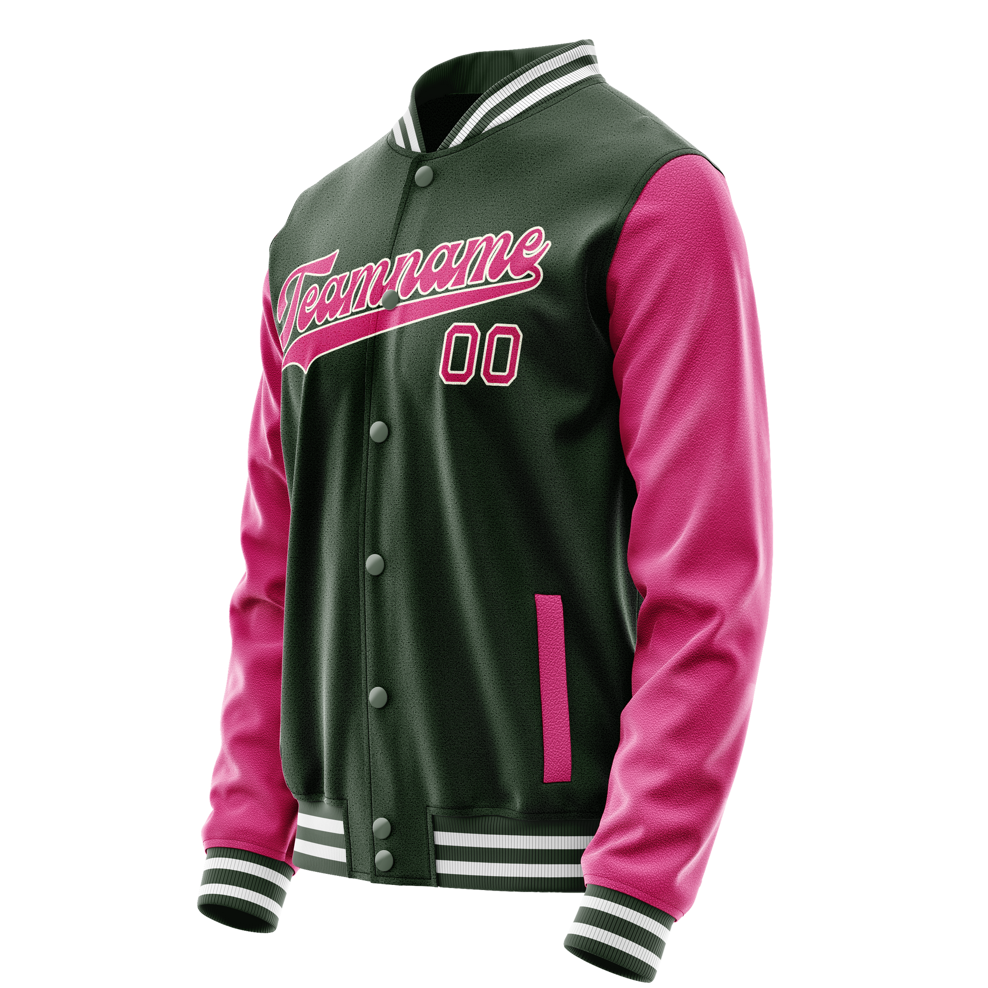 Custom Green Pink Solid Color Varsity Letterman Jacket JA02240617JG197