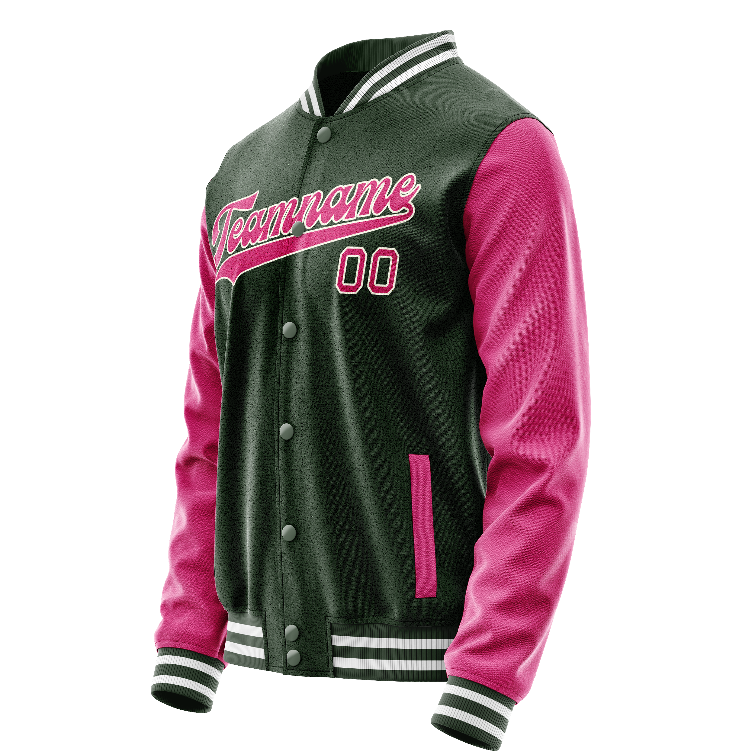 Custom Green Pink Solid Color Varsity Letterman Jacket JA02240617JG197