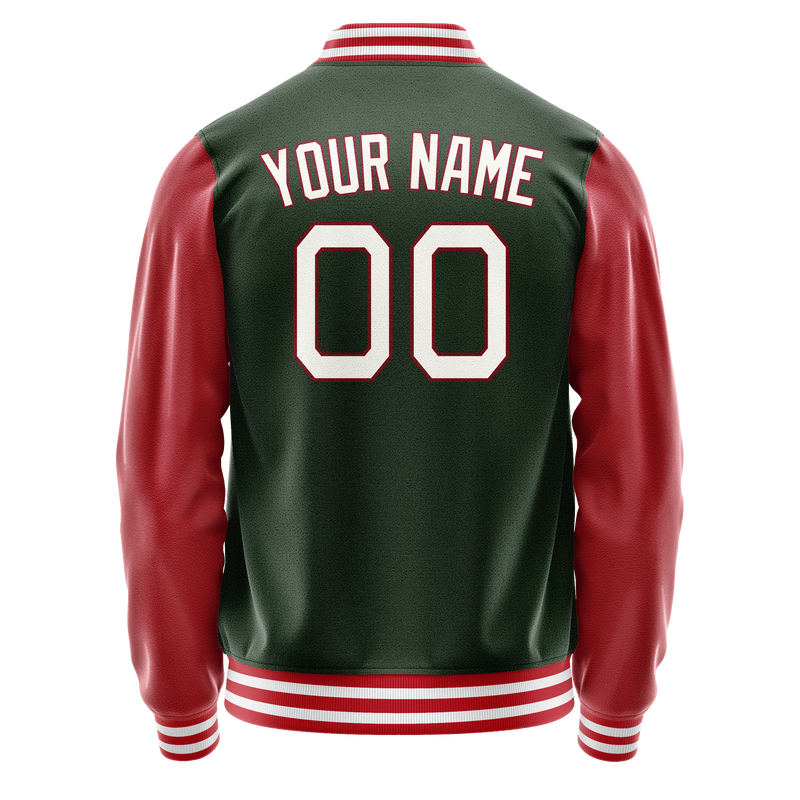 Custom Green Crimson Solid Color Varsity Letterman Jacket JA02240617JG199