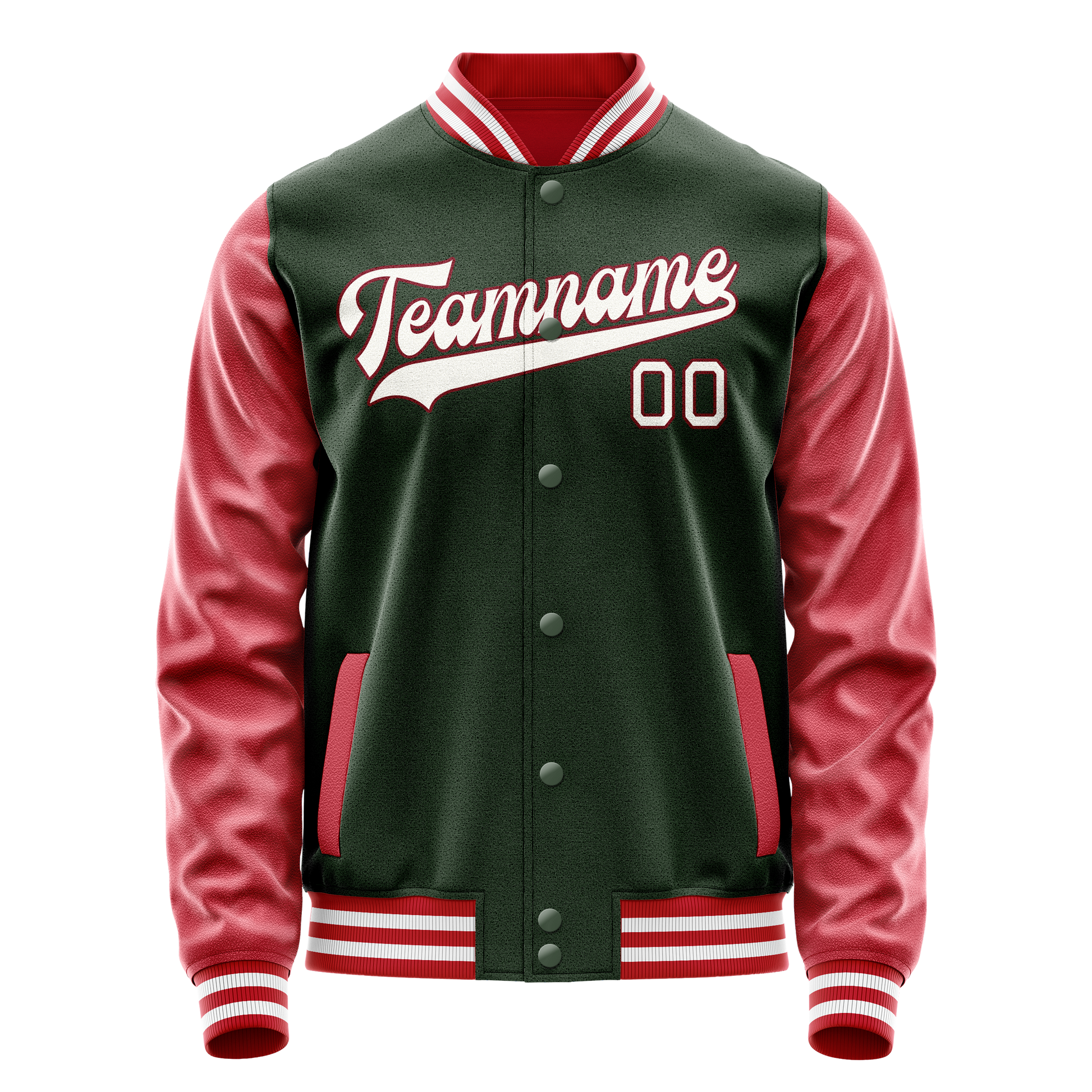 Custom Green Crimson Solid Color Varsity Letterman Jacket JA02240617JG199