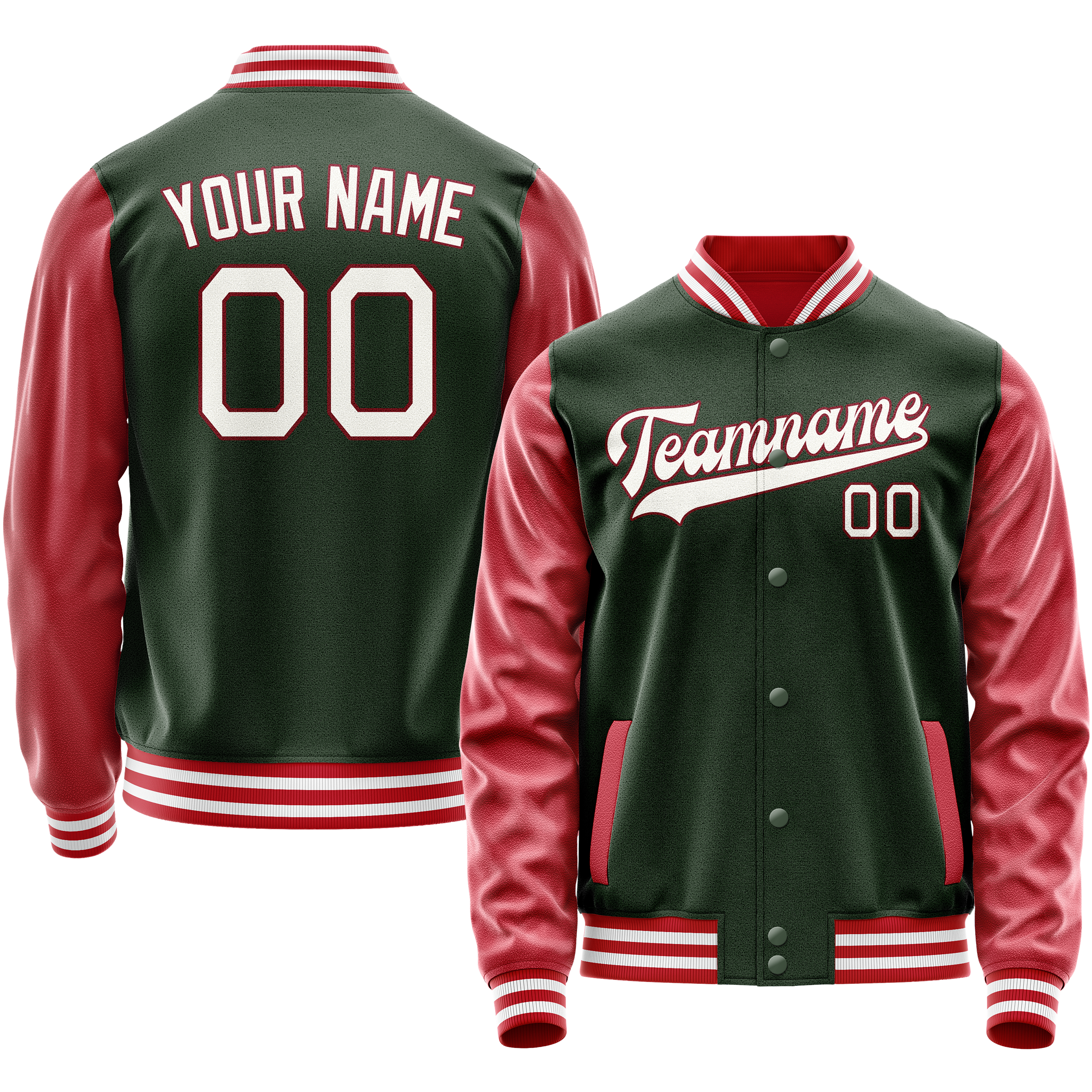 Custom Green Crimson Solid Color Varsity Letterman Jacket JA02240617JG199