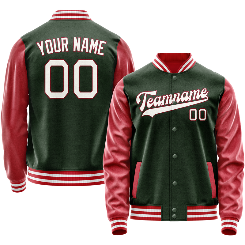 Custom Green Crimson Solid Color Varsity Letterman Jacket JA02240617JG199