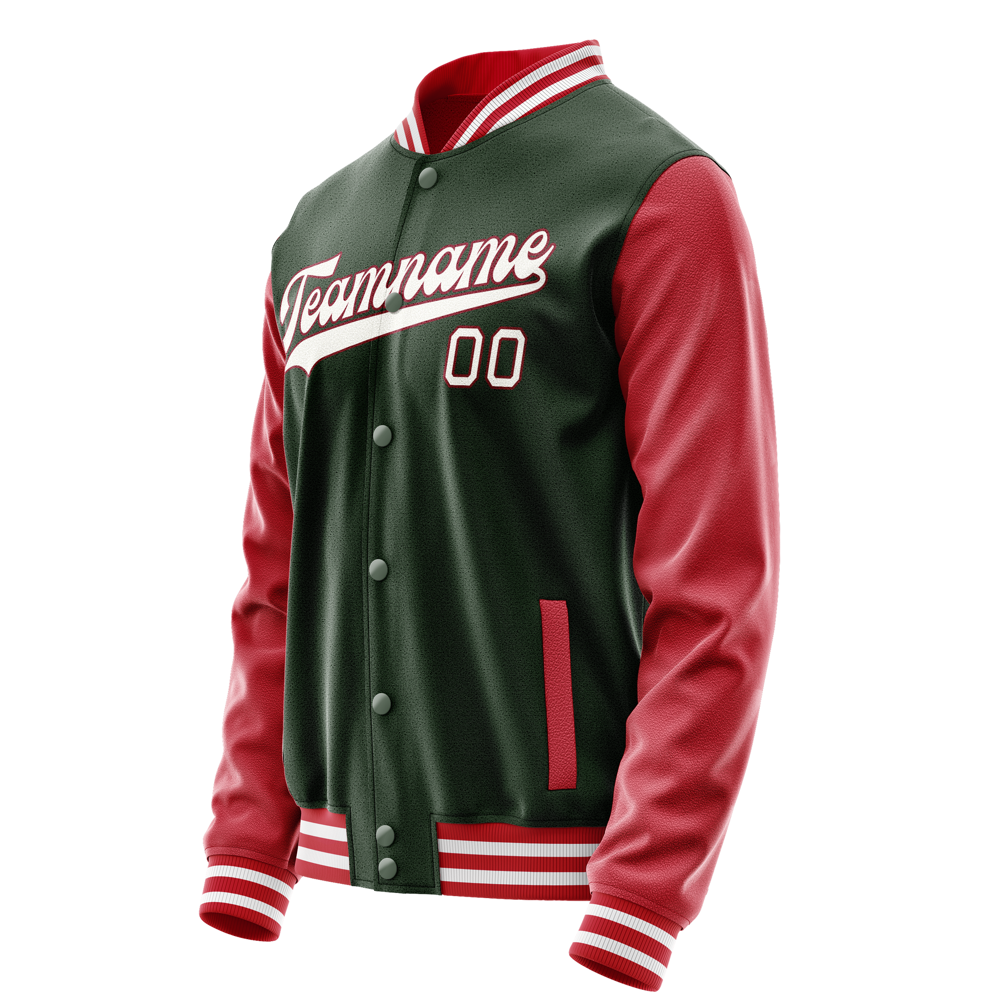 Custom Green Crimson Solid Color Varsity Letterman Jacket JA02240617JG199