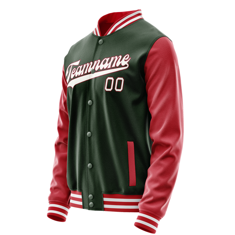 Custom Green Crimson Solid Color Varsity Letterman Jacket JA02240617JG199