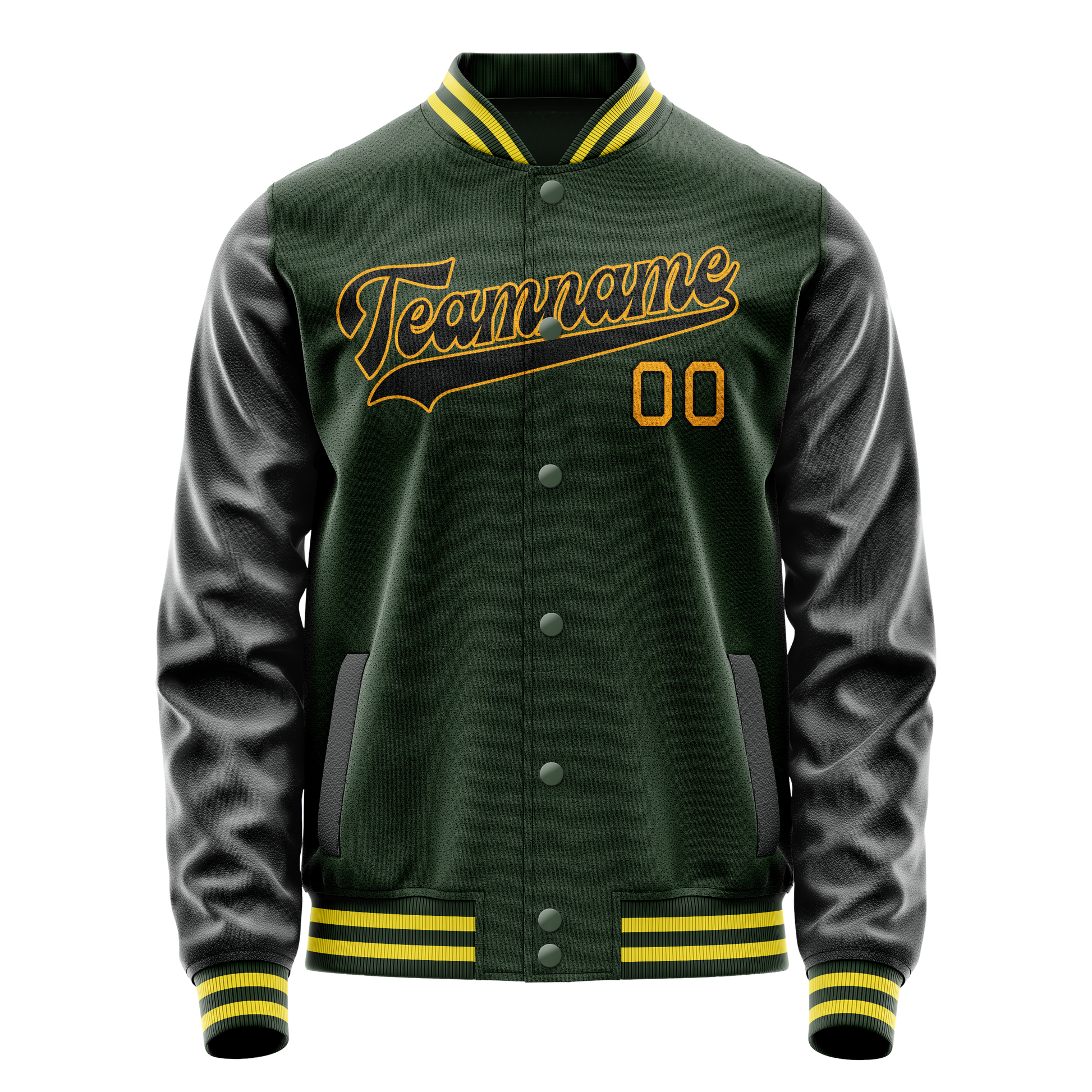 Custom Green Gold Solid Color Varsity Letterman Jacket JA02240617JG194
