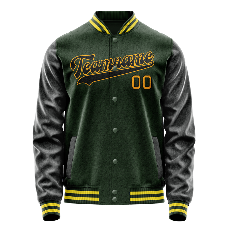Custom Green Gold Solid Color Varsity Letterman Jacket JA02240617JG194