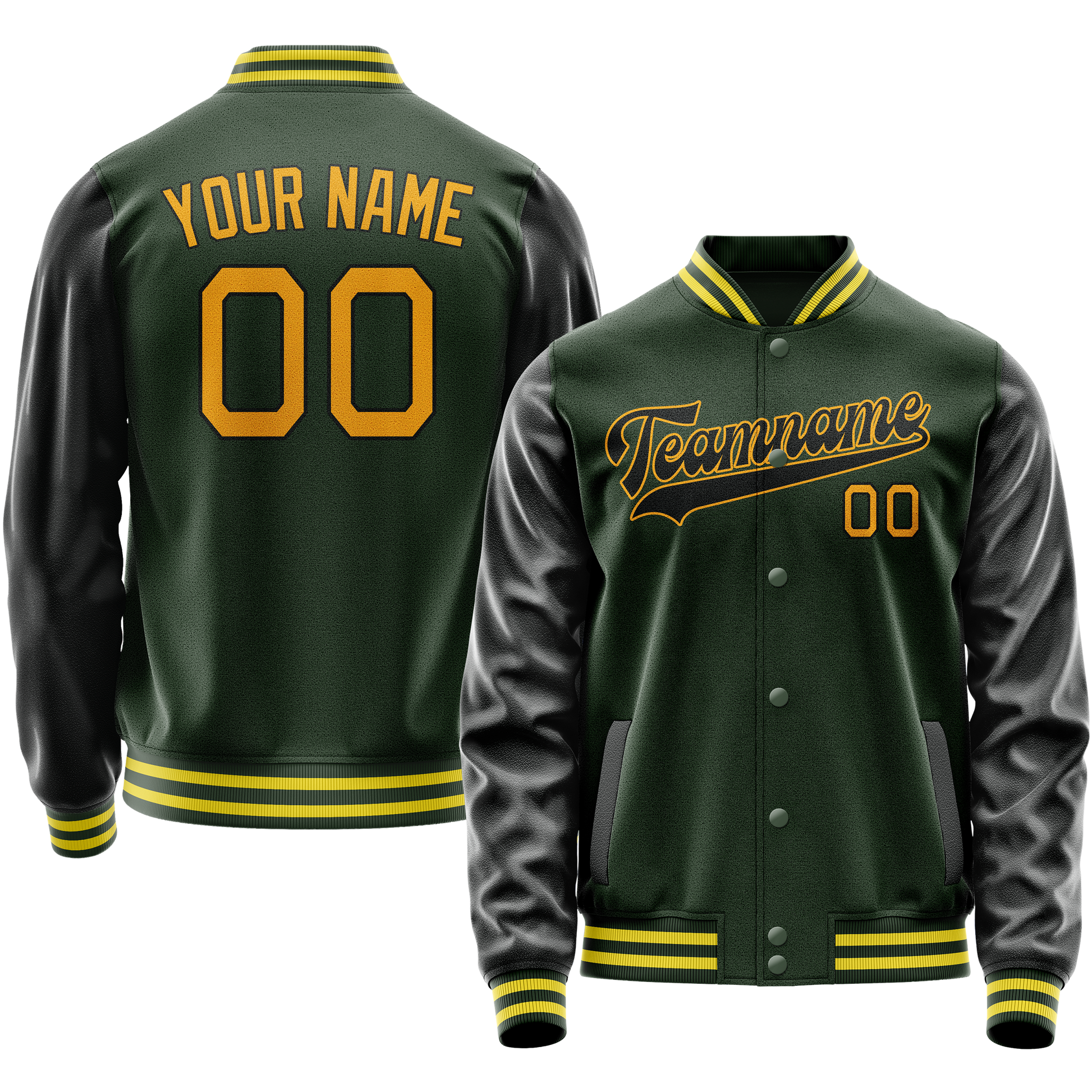 Custom Green Gold Solid Color Varsity Letterman Jacket JA02240617JG194
