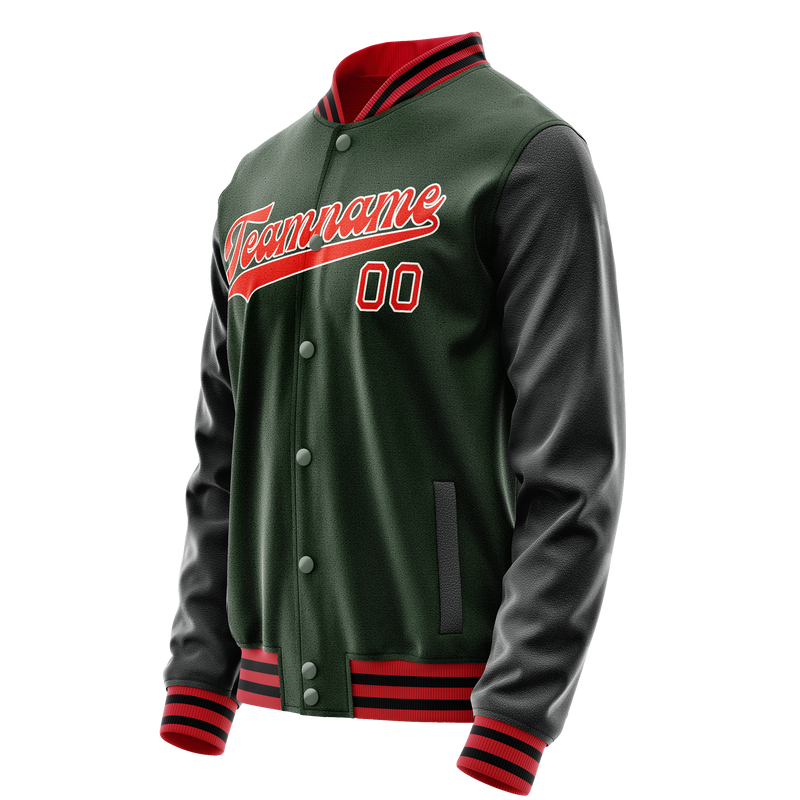 Custom Green Orange Solid Color Varsity Letterman Jacket JA02240617JG201