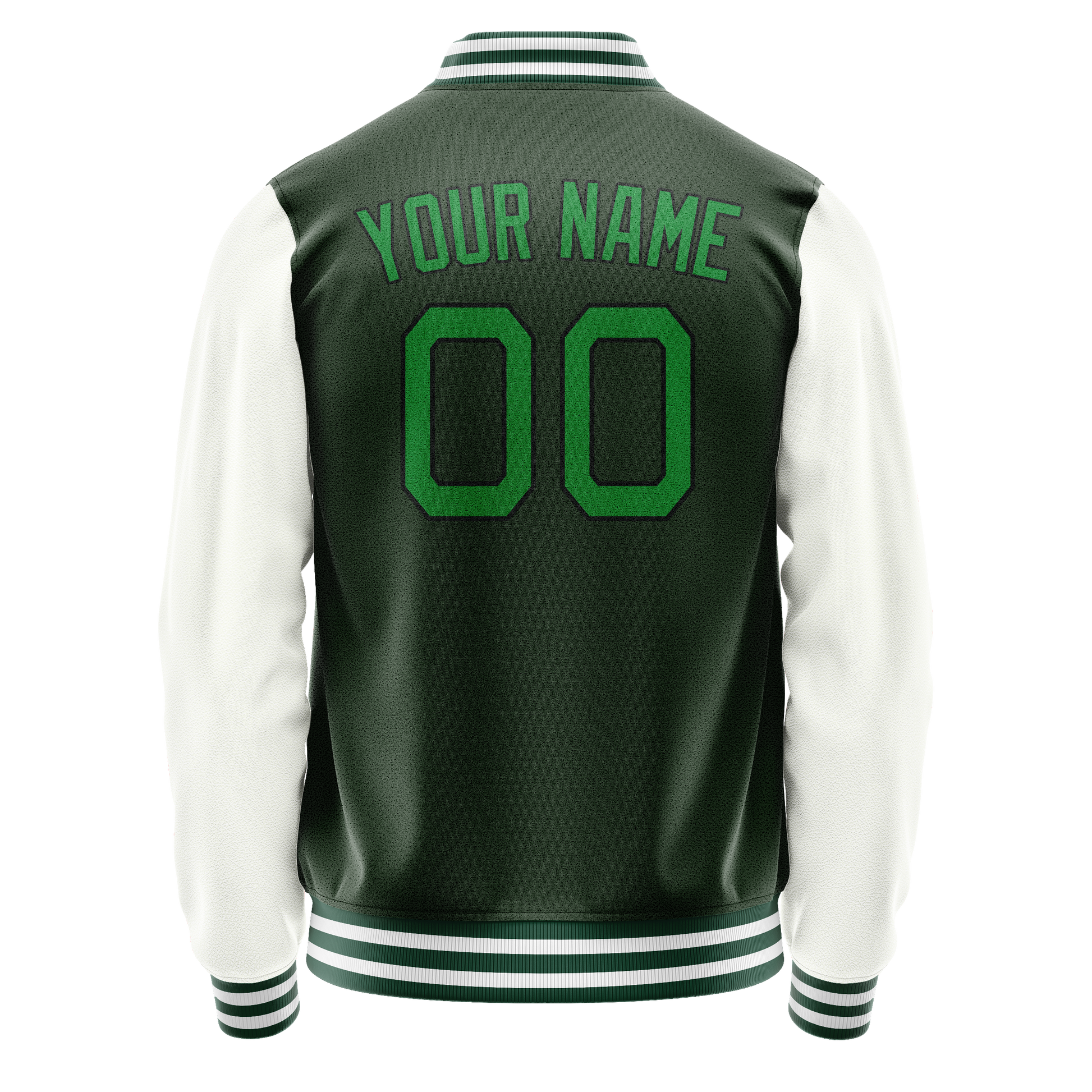 Custom Green White Solid Color Varsity Letterman Jacket JA02240617JG189