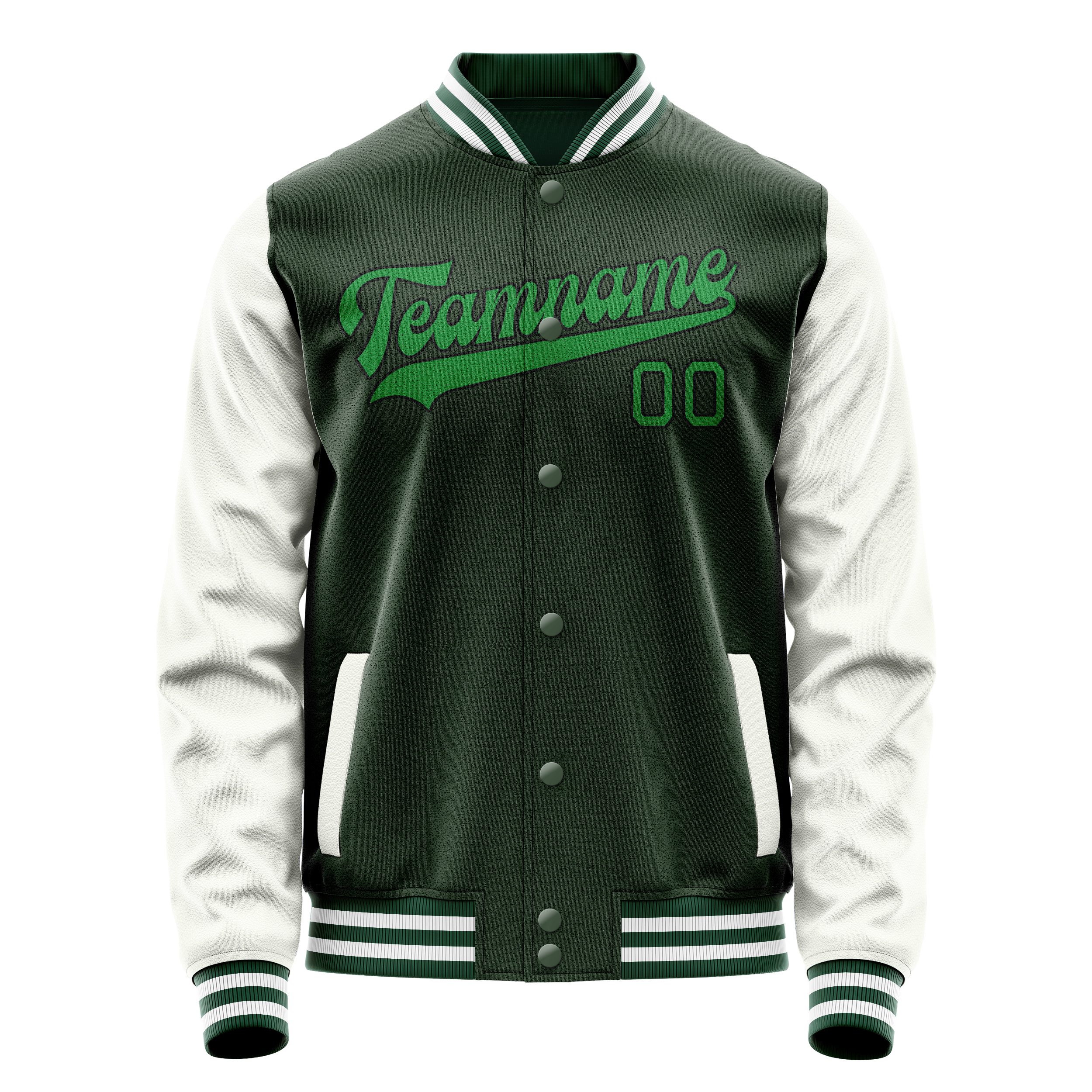 Custom Green White Solid Color Varsity Letterman Jacket JA02240617JG189