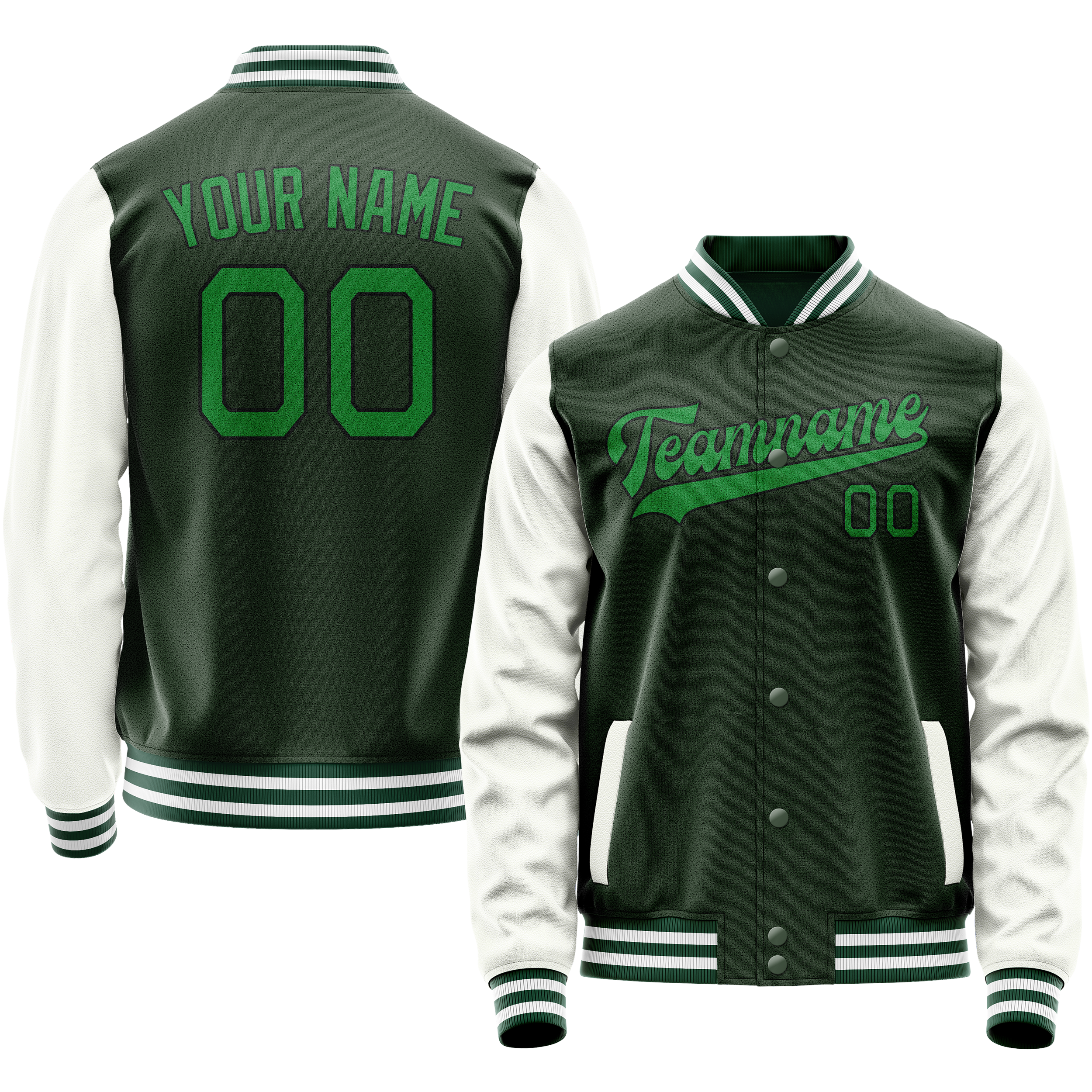 Custom Green White Solid Color Varsity Letterman Jacket JA02240617JG189
