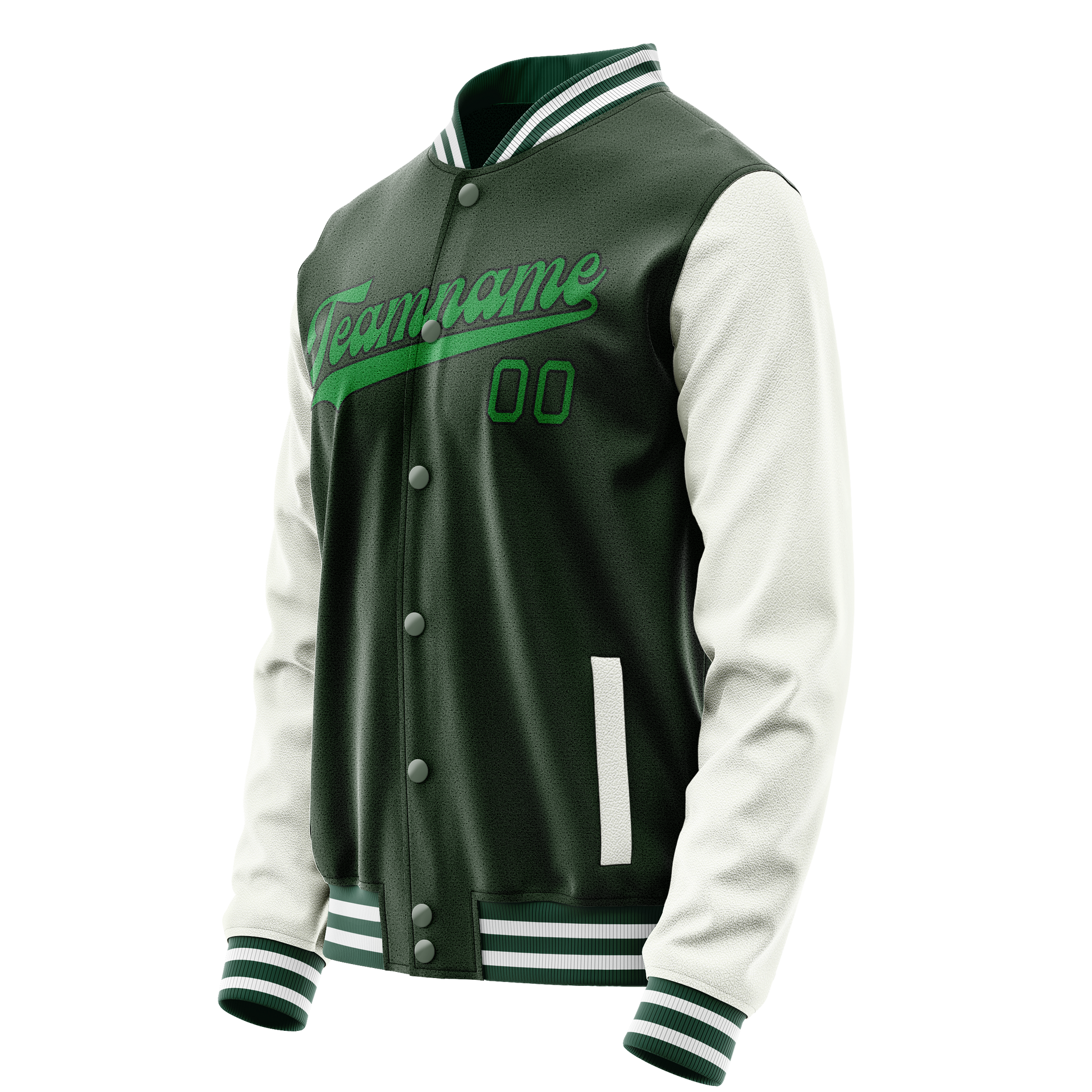 Custom Green White Solid Color Varsity Letterman Jacket JA02240617JG189