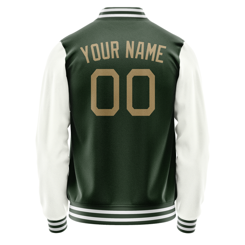Custom Green White Solid Color Varsity Letterman Jacket JA02240617JG205