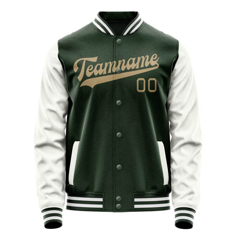 Custom Green White Solid Color Varsity Letterman Jacket JA02240617JG205