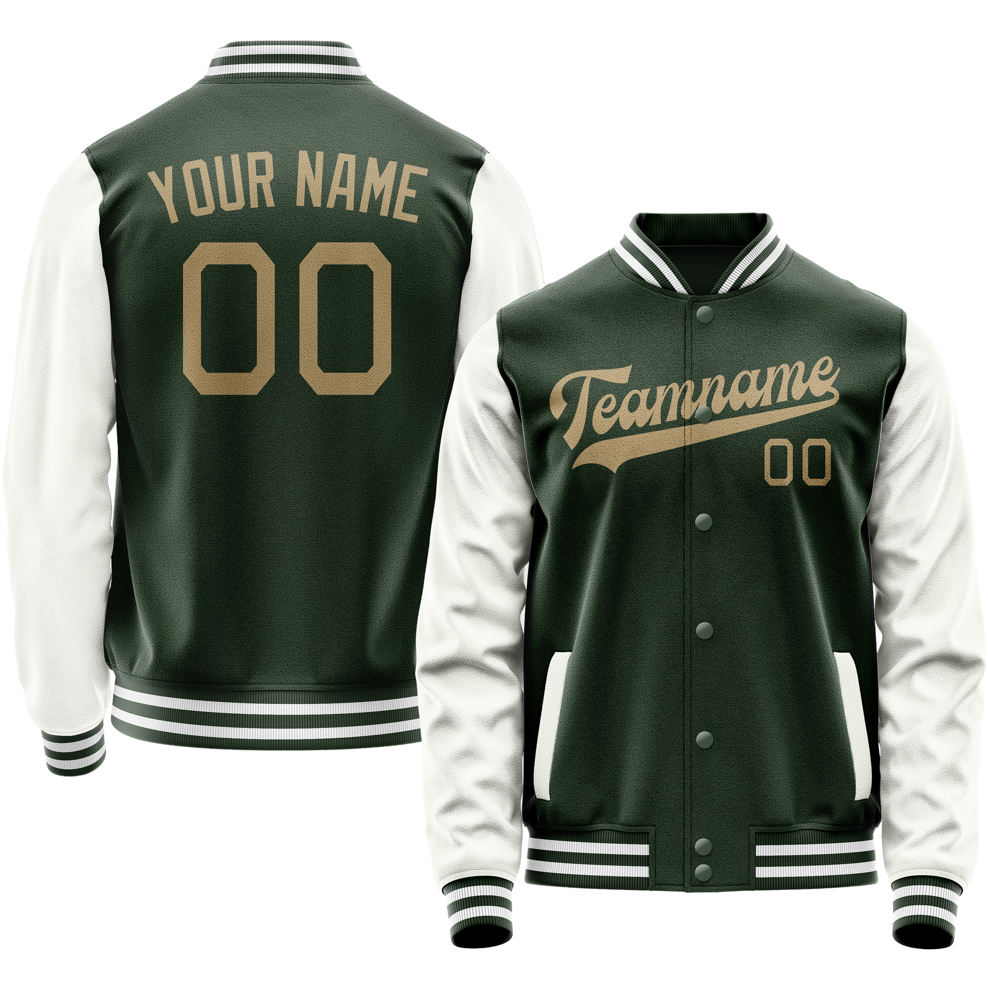 Custom Green White Solid Color Varsity Letterman Jacket JA02240617JG205