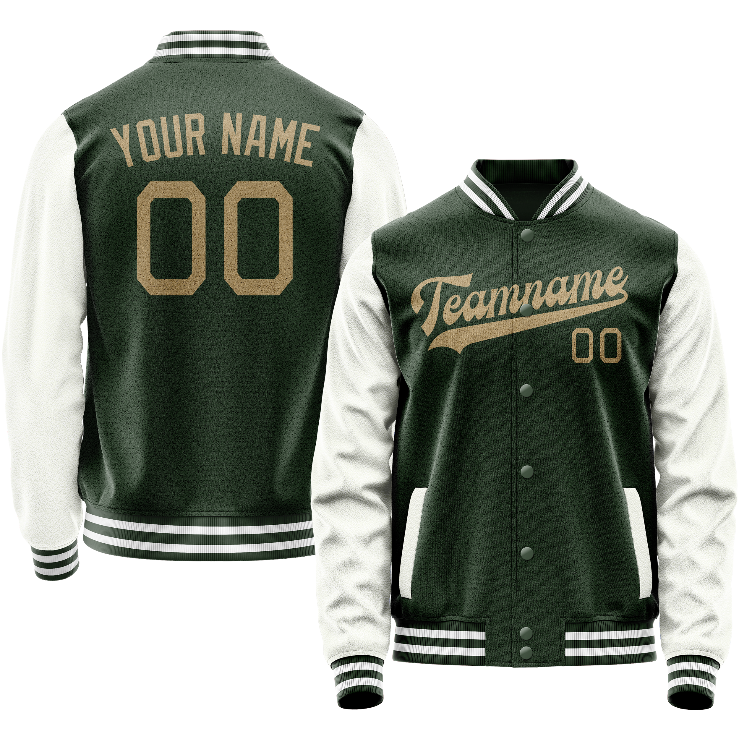 Custom Green White Solid Color Varsity Letterman Jacket JA02240617JG205