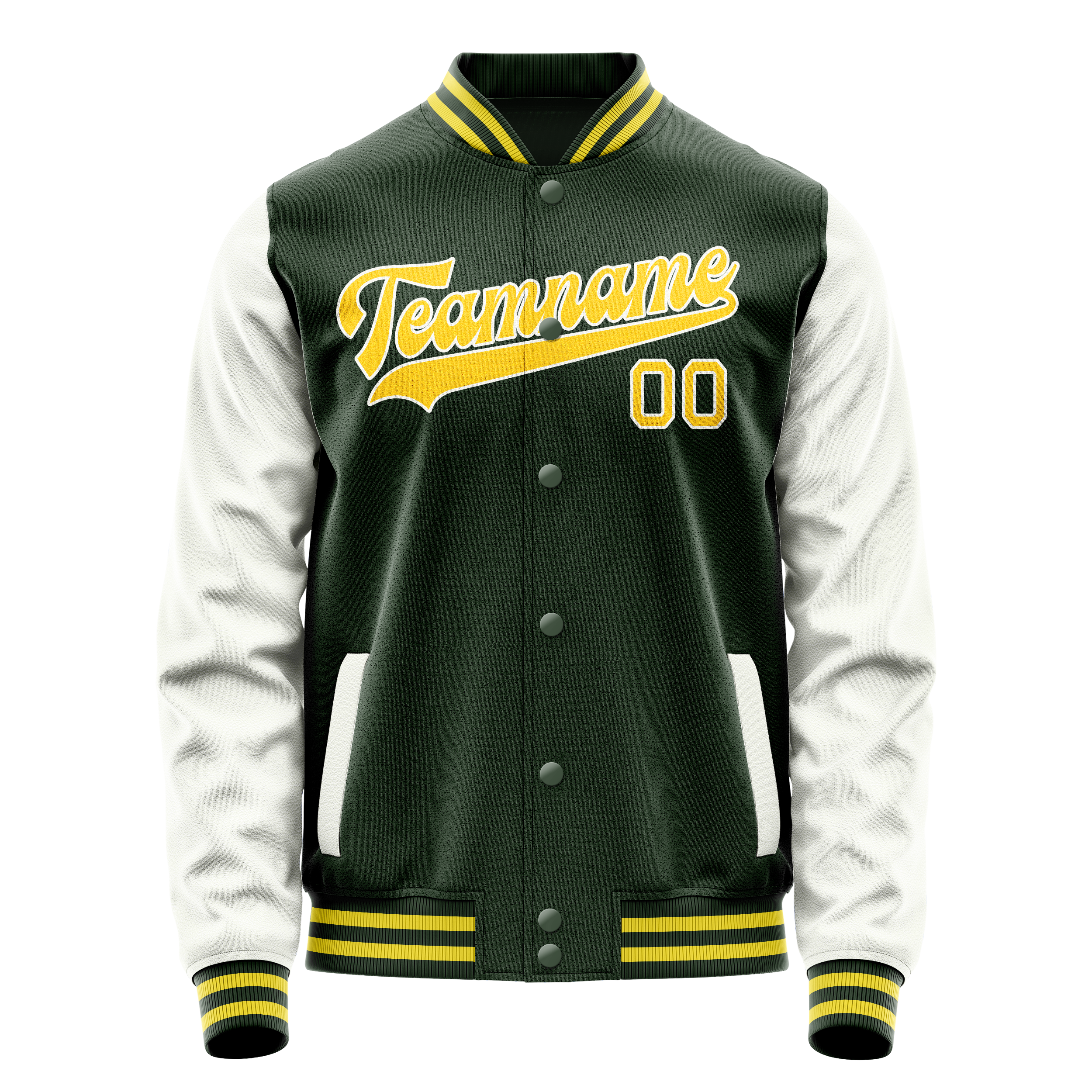 Custom Green White Solid Color Varsity Letterman Jacket JA02240617JG204